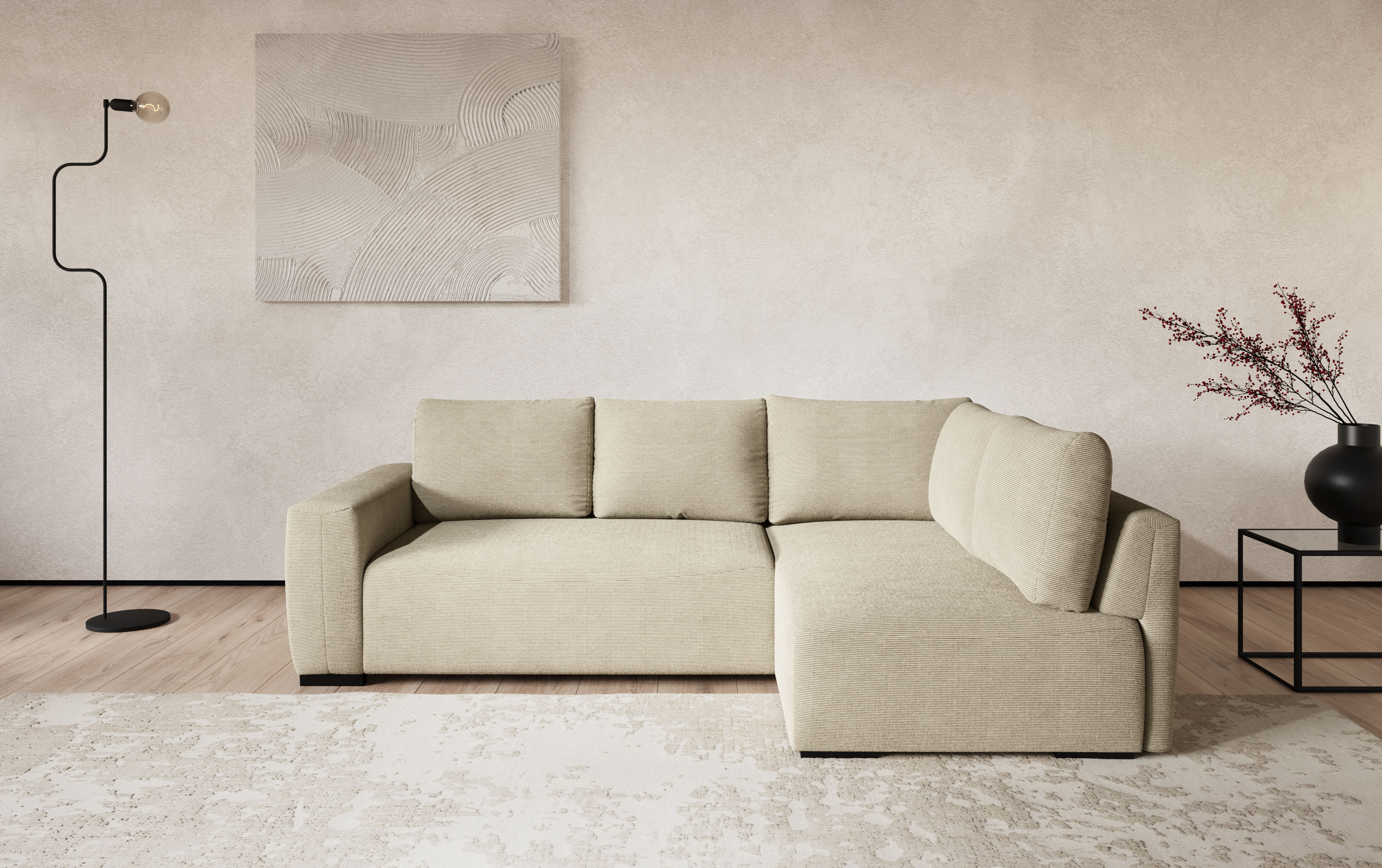 COTTA Ecksofa "Giro L-Form, Ottomane, Breite 252 cm" wahlweise mit Bettkasten und Trendbezug CORD