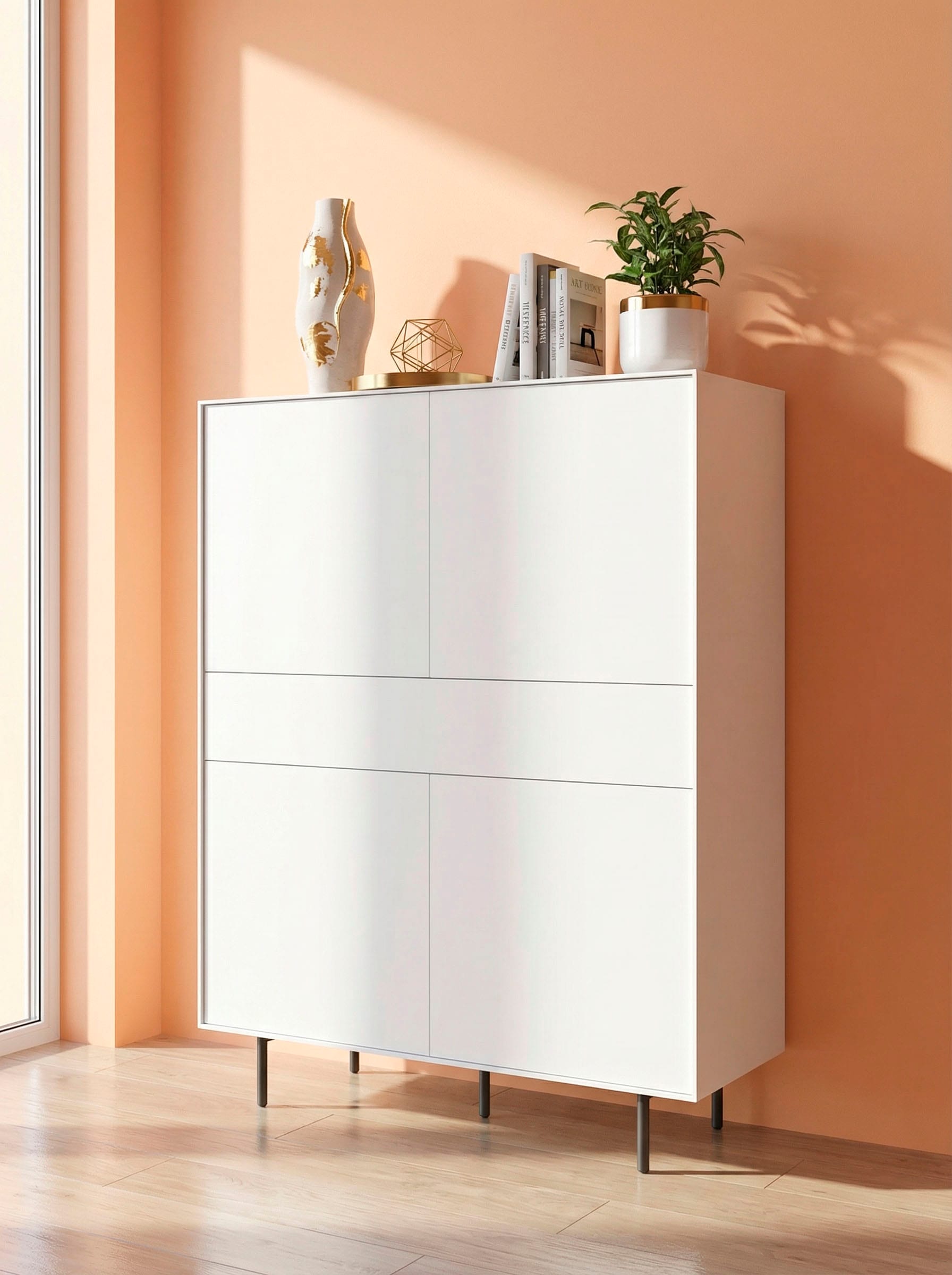 LeGer Home by Lena Gercke Highboard "Essentials, Sideboard, Kommode, Anrichte, Schrank, Stauraumschrank" Breite: 111 cm, UV lackiert, Push-to-open-Funktion