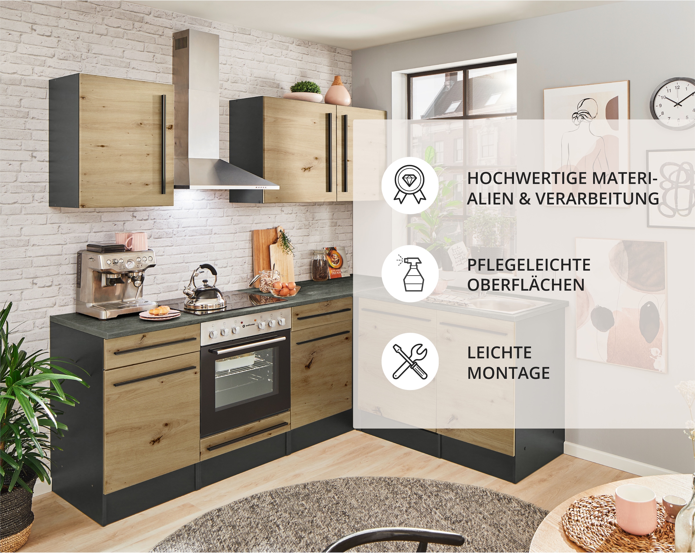 BASIC by Balculina Winkelküche »Jazz«, Stellbreite 220x175 cm, wahlweise mit E-Geräten