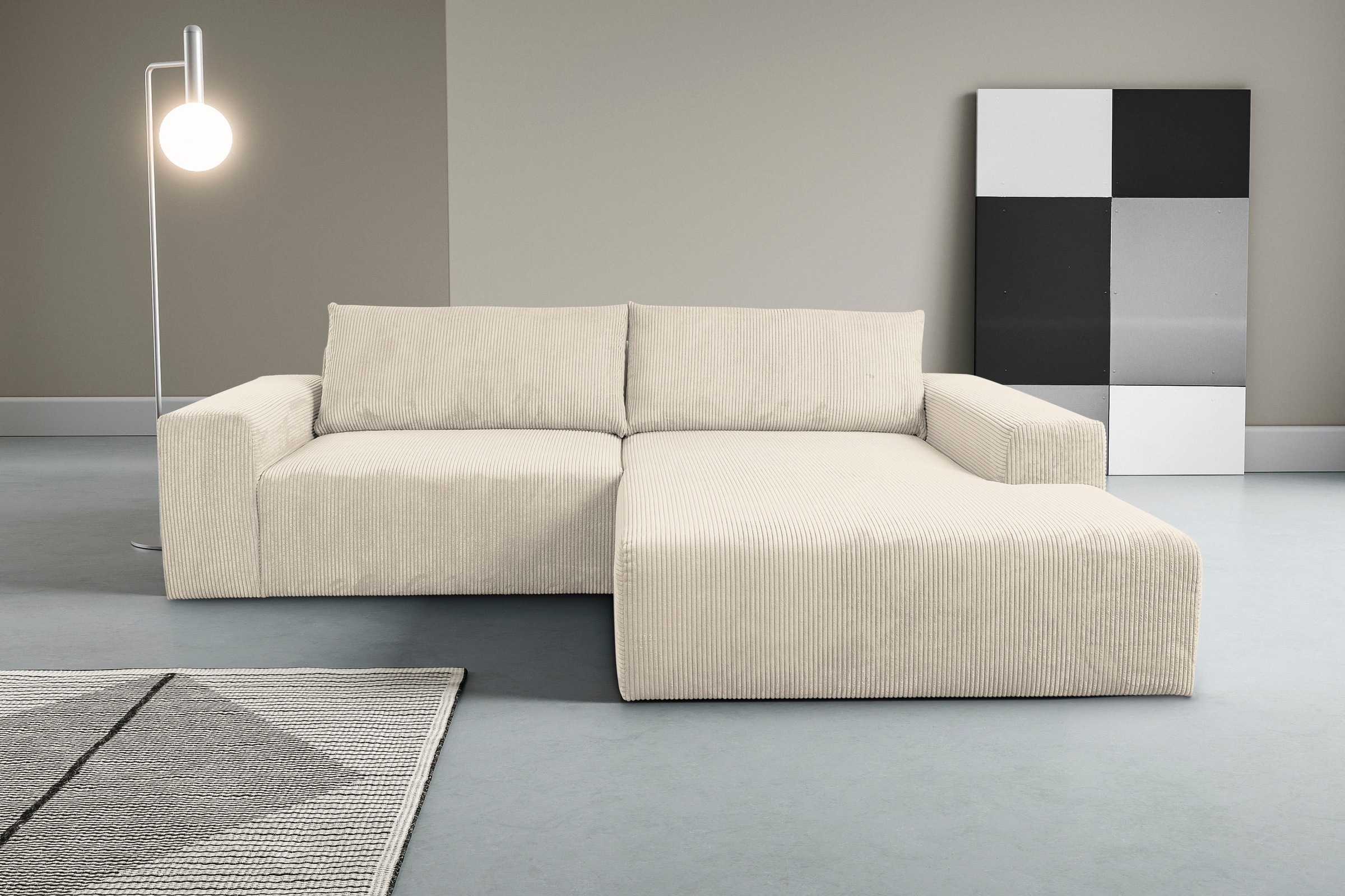 WERK2 Ecksofa "Rio 262 x 188 cm, modern & bequem, aktuelles Design, breite Armlehnen" Cord, L-Form
