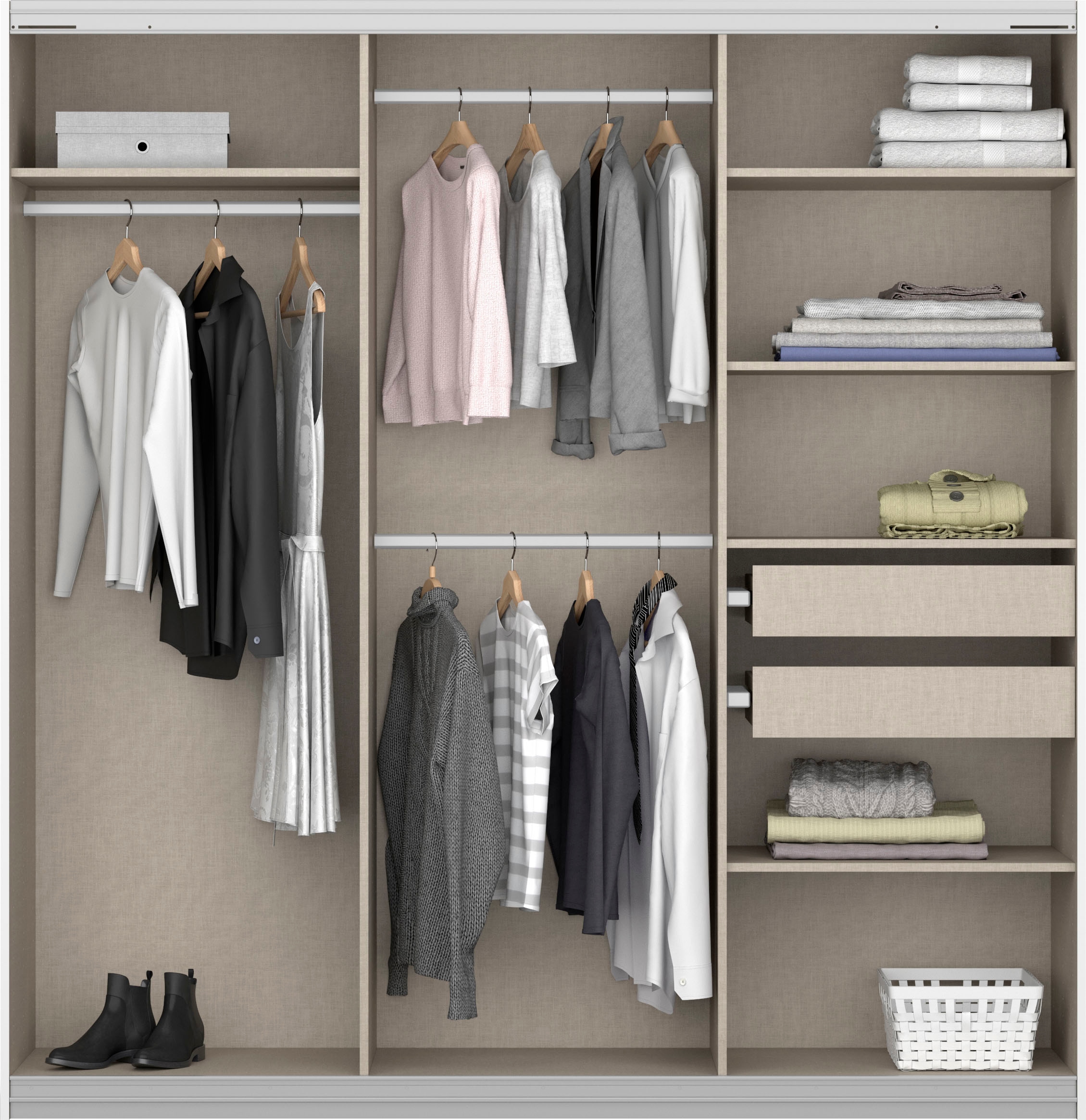 rauch Schwebetürenschrank »Kleiderschrank Schrank Garderobe BESTSELLER KOLUNA mit Spiegel«, inkl. 2 Innenschubladen sowie extra Einlegeböden MADE IN GERMANY