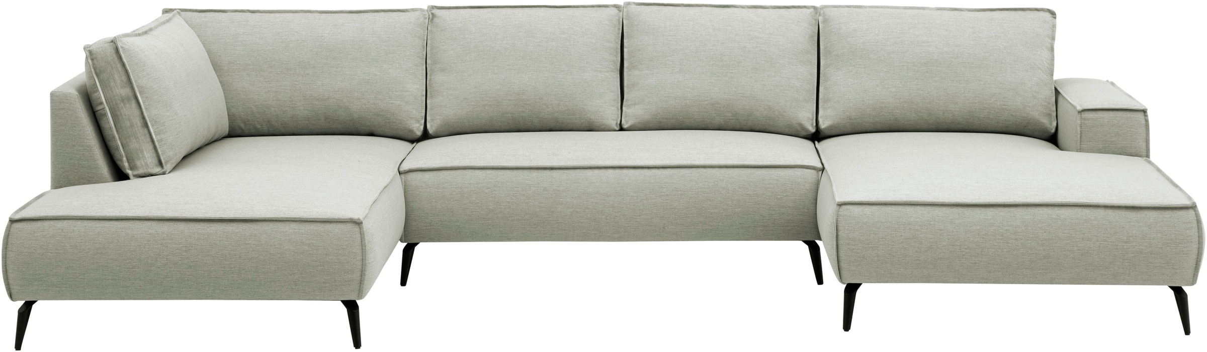 Wohnlandschaft HOME AFFAIRE "Tvinnu, moderne U-Form, Couch in Cord oder Webstoff in Leinenoptik", hellgrün, B:354cm H:83cm T:193cm, Sofas, Wohnlandschaft, Recamiere rechts/links, schwarze Metallfüße, bequeme Sitz-/Liegefläche 10