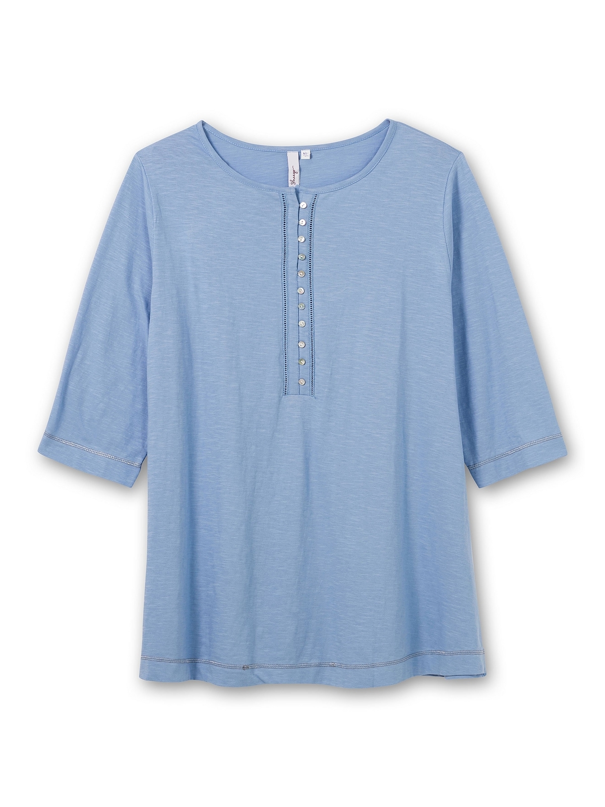 Sheego T-Shirt »Große BAUR Größen«, aus mit und bestellen | 3/4-Arm Knopfleiste, Flammgarn