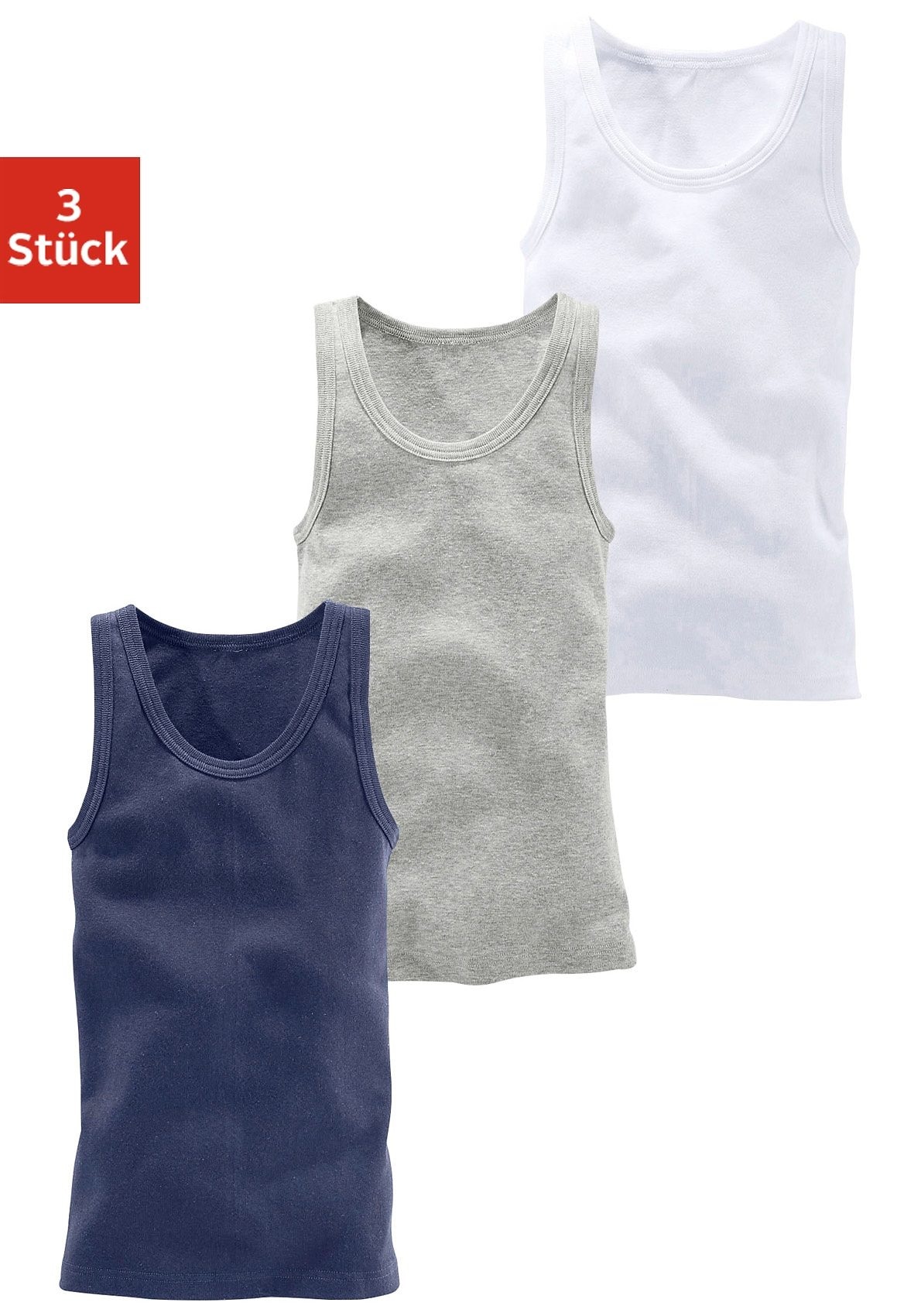 H.I.S Unterhemd Packung, 3 Stk. Tanktop, unifarben und meliert, tiefer Rundhalsausschnitt