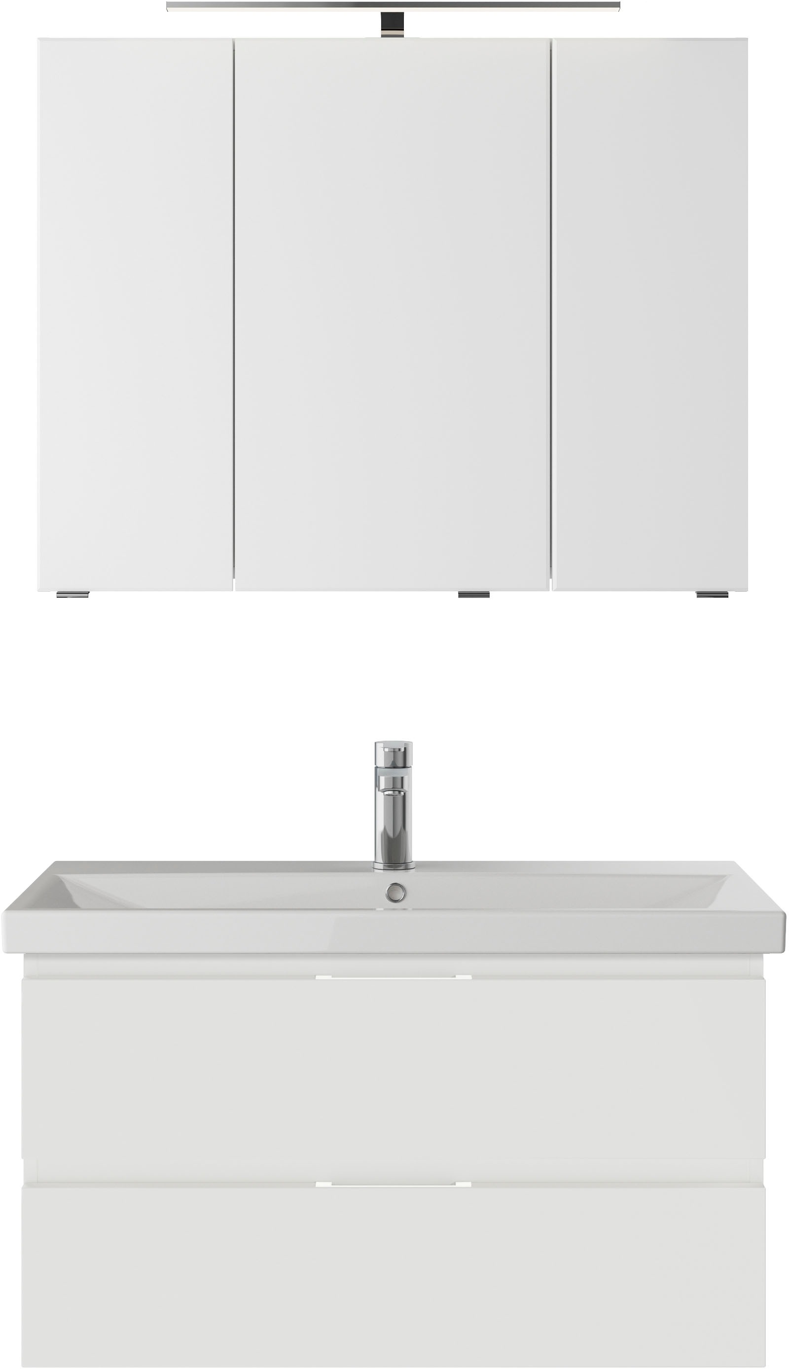 Saphir Badmöbel-Set »Serie 4035 2-teilig, Keramikwaschtisch mit LED-Spiegelschrank«, (Set), 90 cm breit, inkl. Türdämpfer, 2 Schubladen, 3 Türen, 6 Einlegeböden