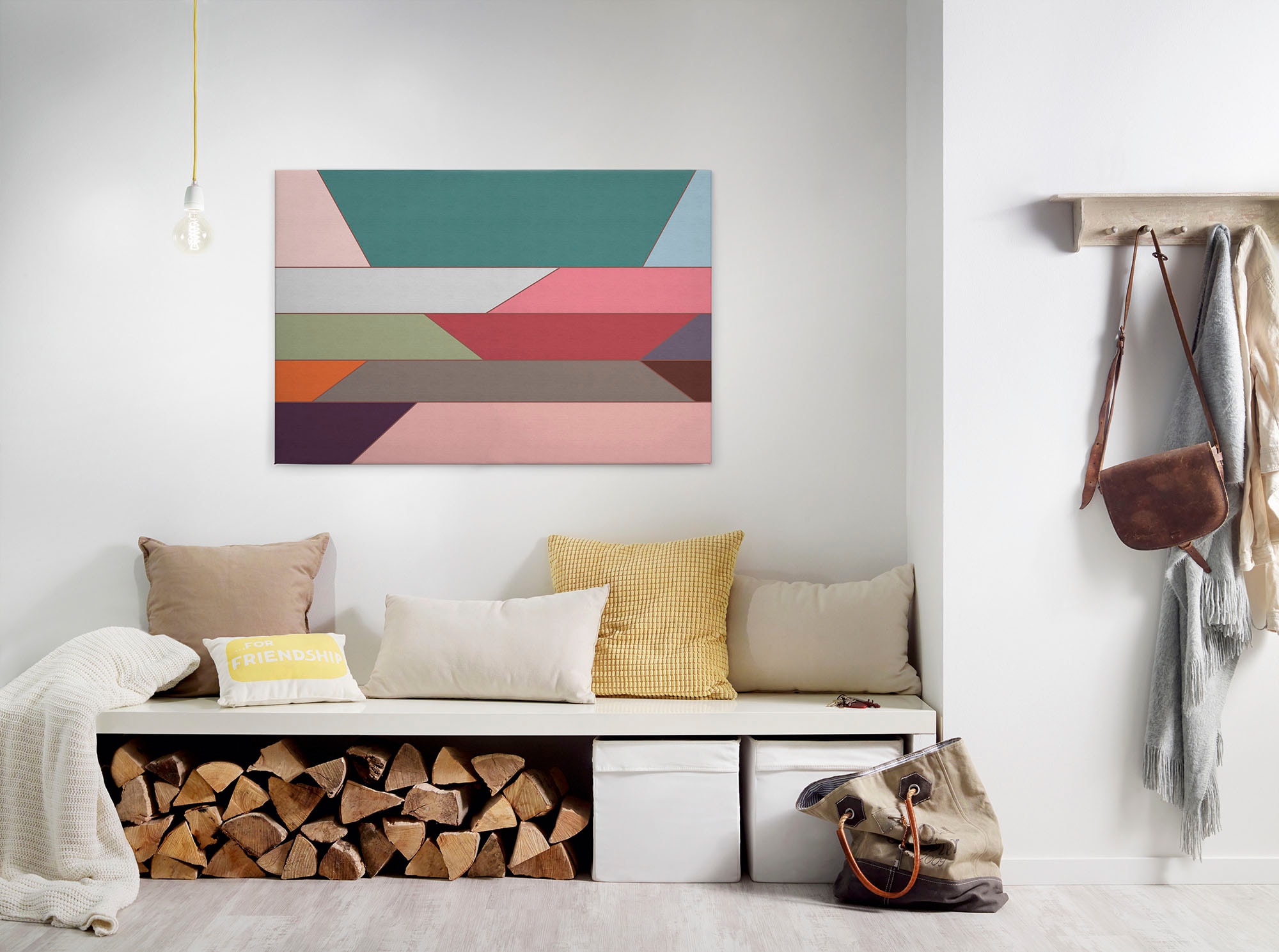 A.S. Création Leinwandbild »geometry«, Kunst-Abstrakt-Kinder, (1 St.), Keilrahmen Farben Bunt Grafisch Abstrakt Leinwand-Bild Wohnzimmer Wand