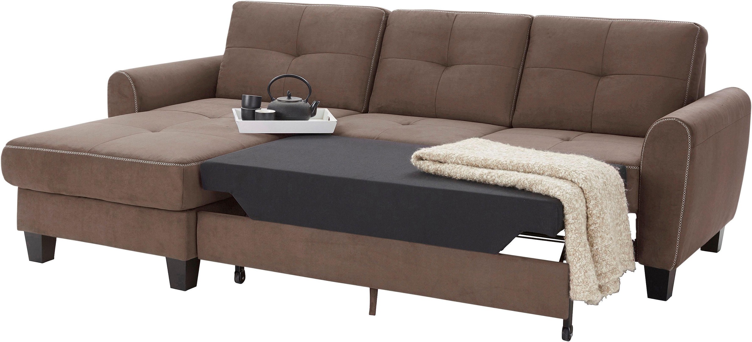 sit&more Ecksofa »Varese L-Form«, mit Federkern, wahlweise mit Bettfunktion und Stauraum