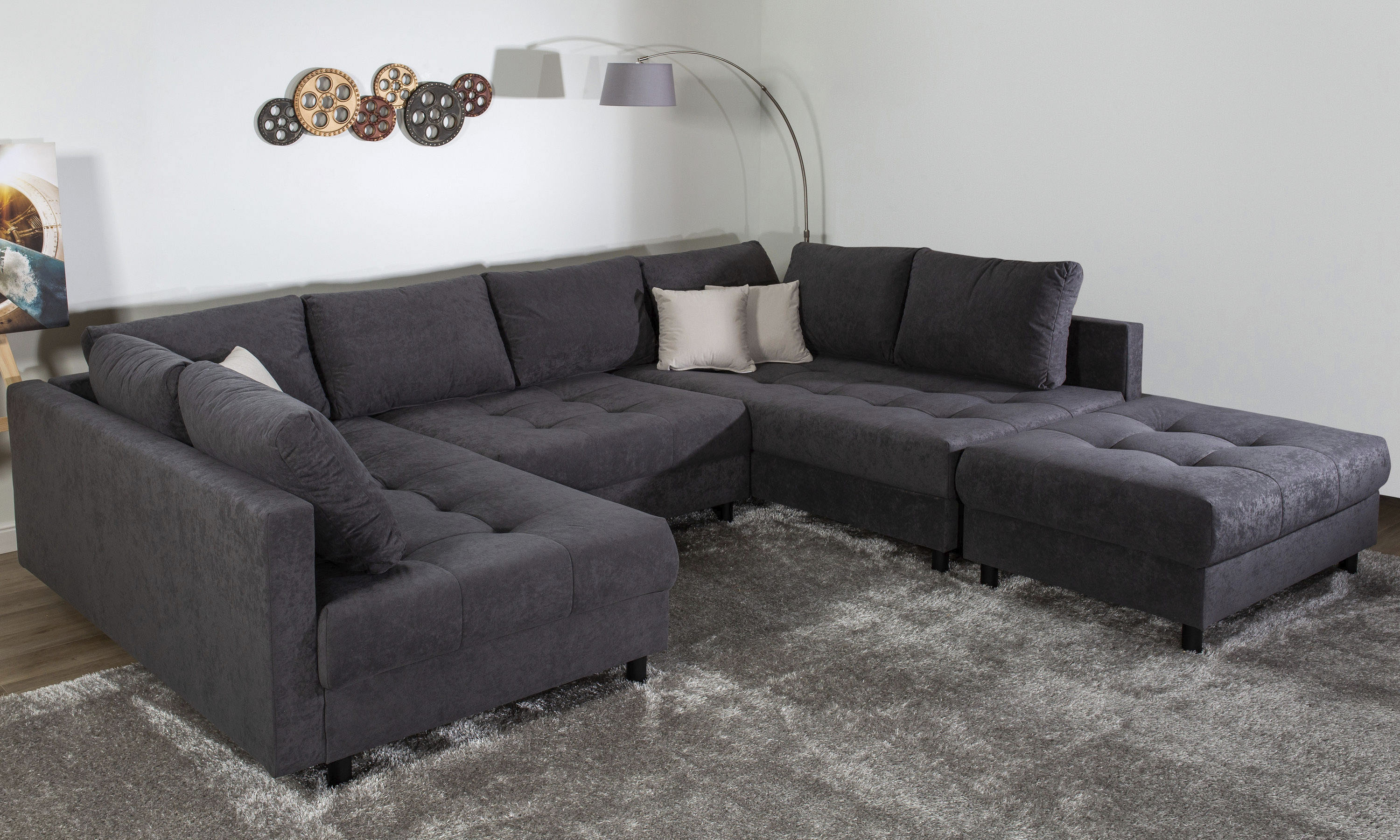 COLLECTION AB Wohnlandschaft "Toni U-Form, B: 298 cm, XXL-Liegefläche 282x178 cm mit Hocker" Set: Sofa & Hocker, 3 Zierkissen, Federkern