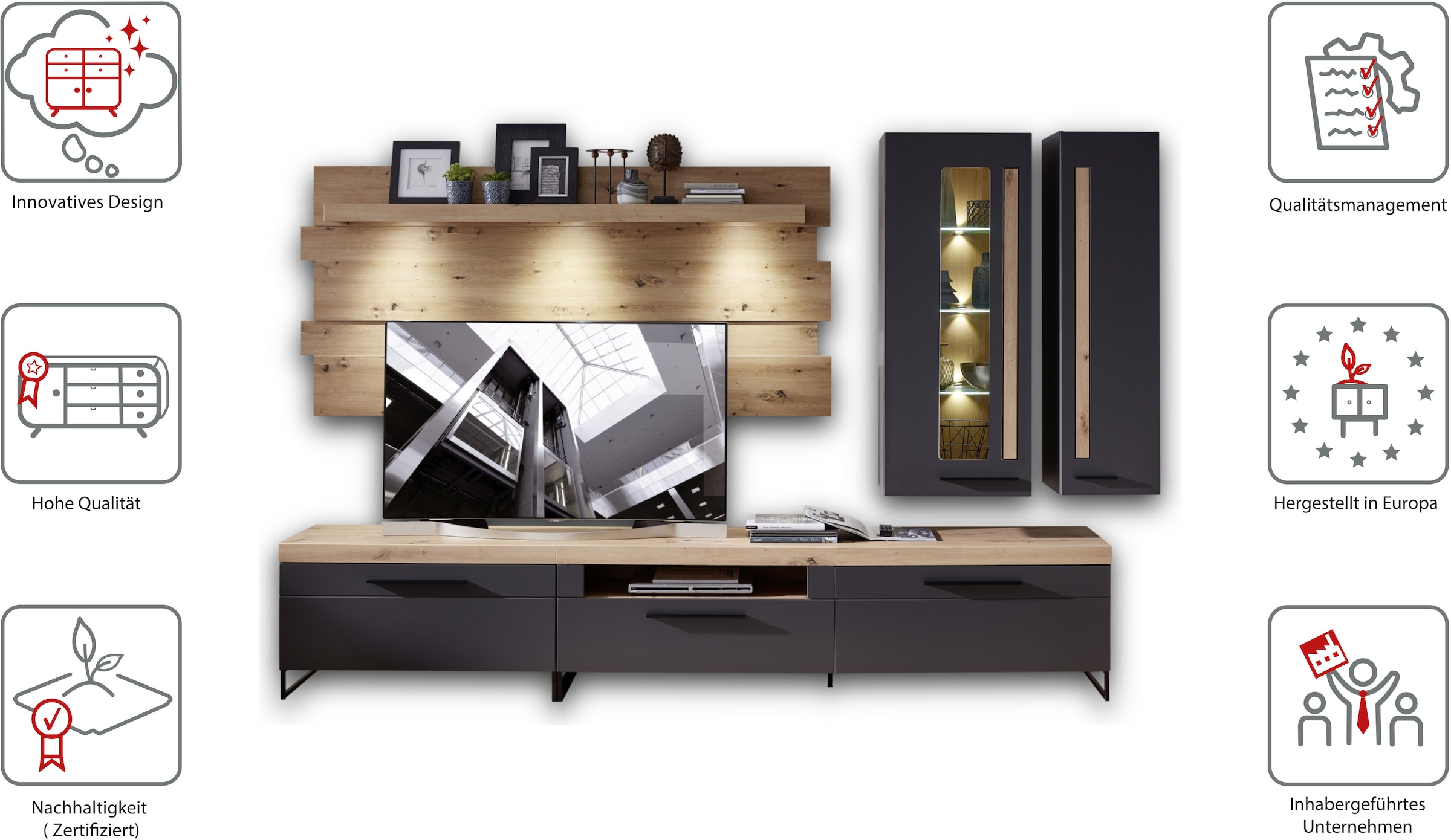 Innostyle Wohnwand »Loft Two, TOPSELLER!«, (5 St., TV-Wand), inkl. LED-Beleuchtung