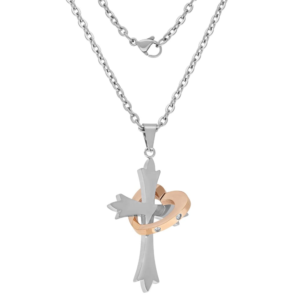 Firetti Kette mit Anhänger »Halskette Schmuck Geschenk, Kreuz & Herz "LIEBE" Partnerschmuck«, mit Zirkonia (synth.)