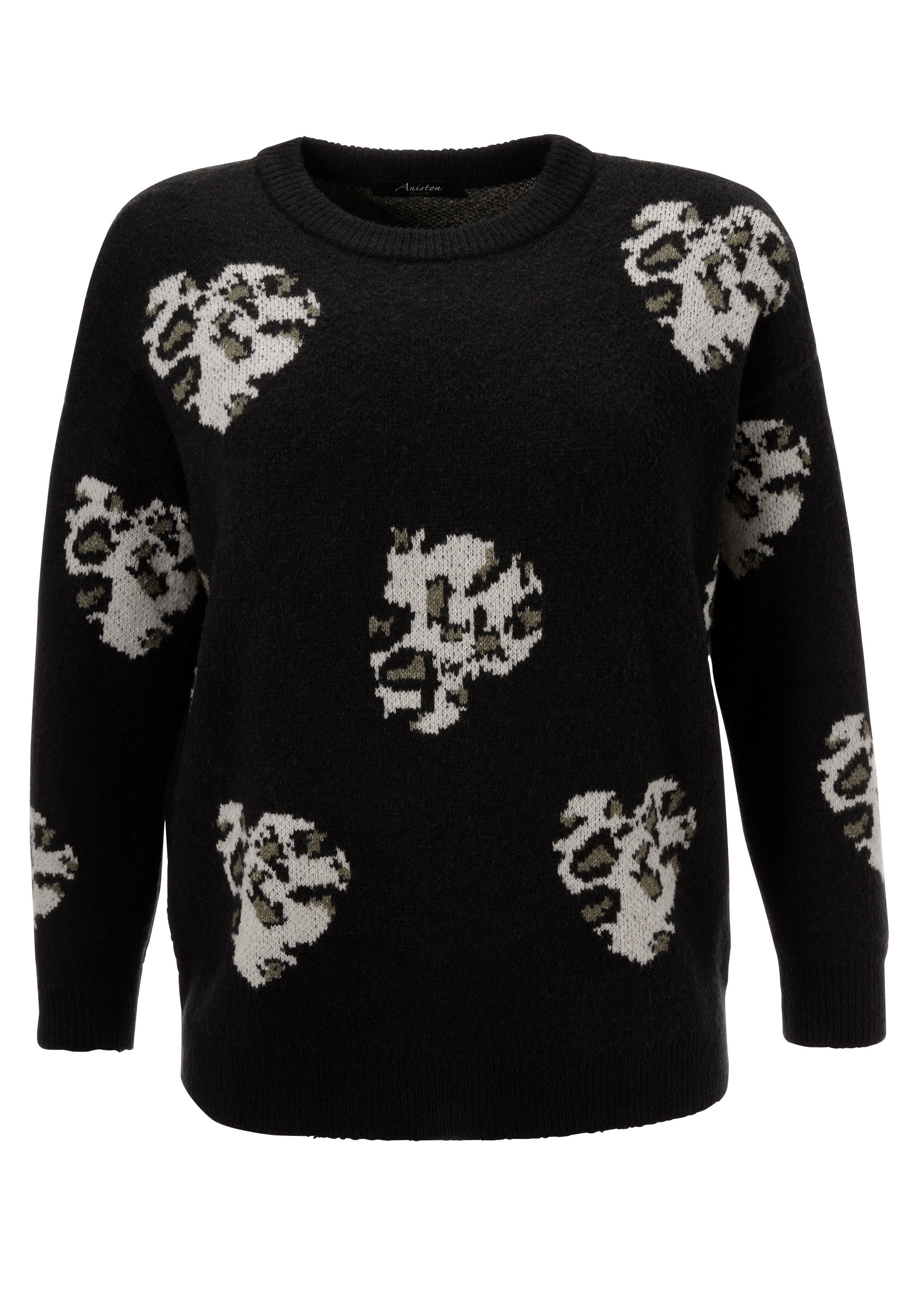 Aniston PLUS Strickpullover, mit eingestrickten Herzchen in Animalprint