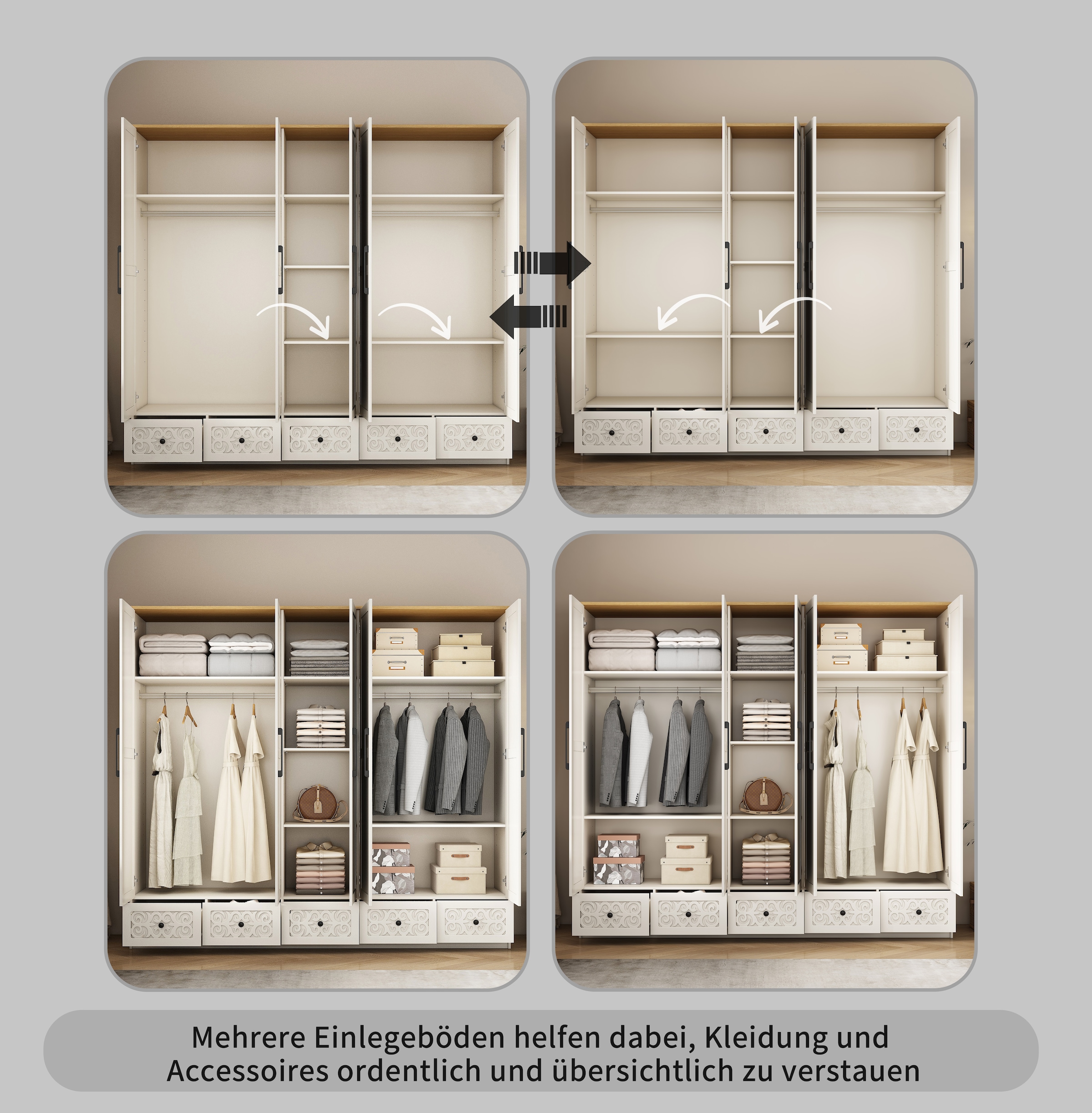 OTTO home Kleiderschrank »EZZON-KS« Landhaus Design Schlafzimmerschrank mit Verzierungen und Spiegel