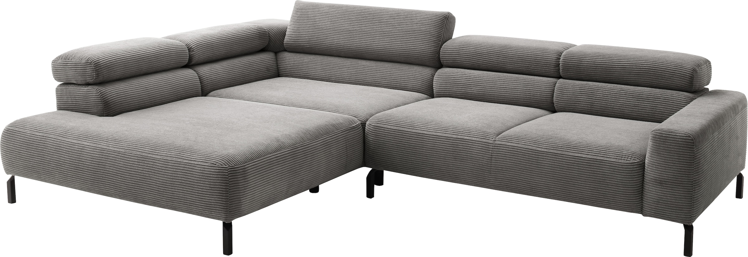 Places of Style Ecksofa »Antonelli, L-Form, inkl. Kopfteilverstellung, Breite 312 cm«, ohne Sitztiefenverstellung, in Cord, dunkelgrau