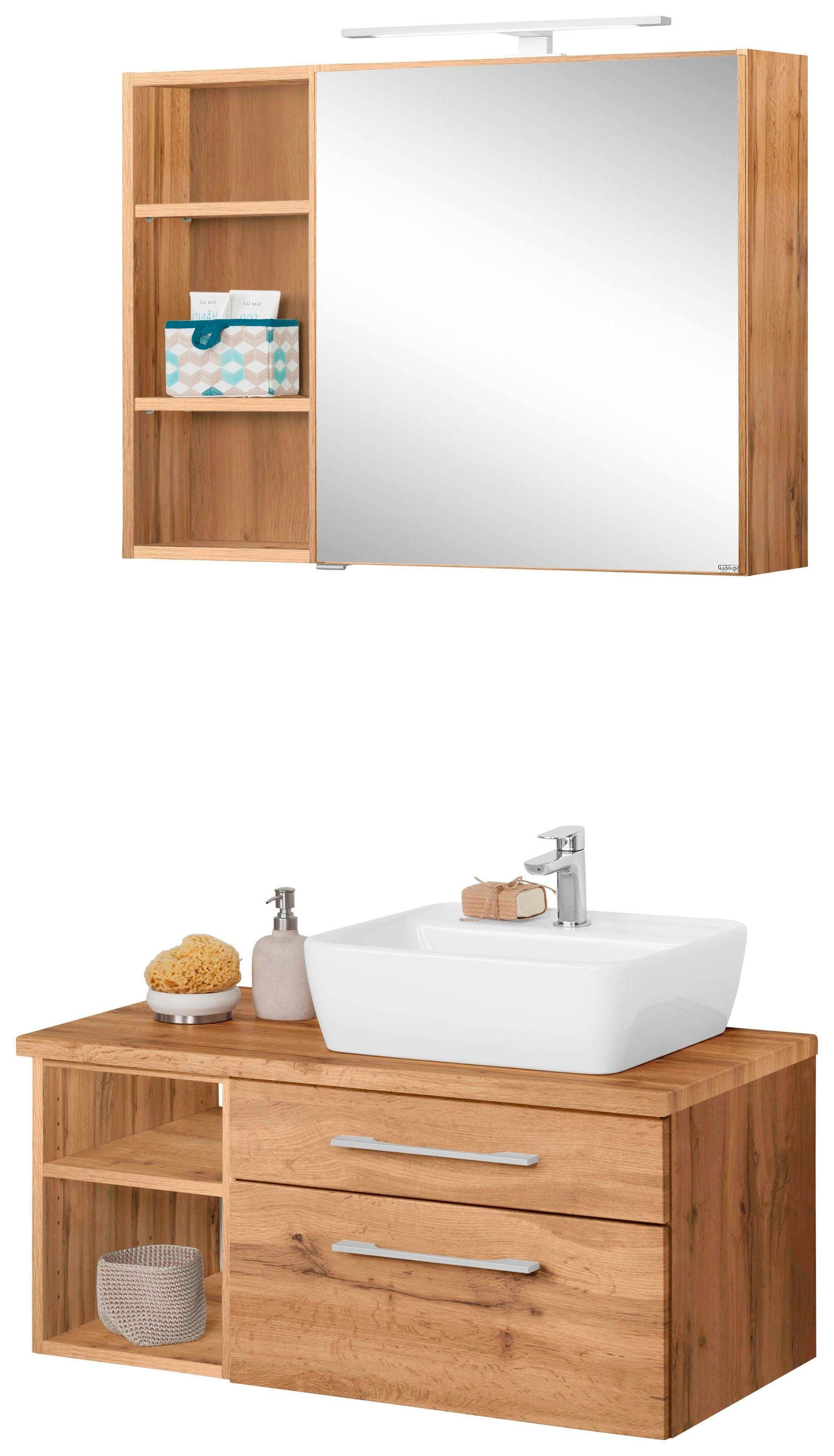 welltime Badmöbel-Set "Davos" 3 Stk. tlg. Spiegelschrank, Regal und Waschti günstig online kaufen