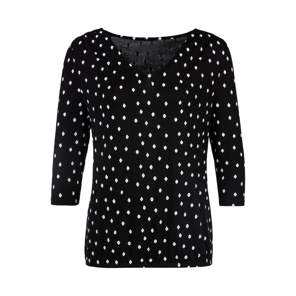Damenmode Modetrends LASCANA 3/4-Arm-Shirt, mit Schulterraffung schwarz-gemustert