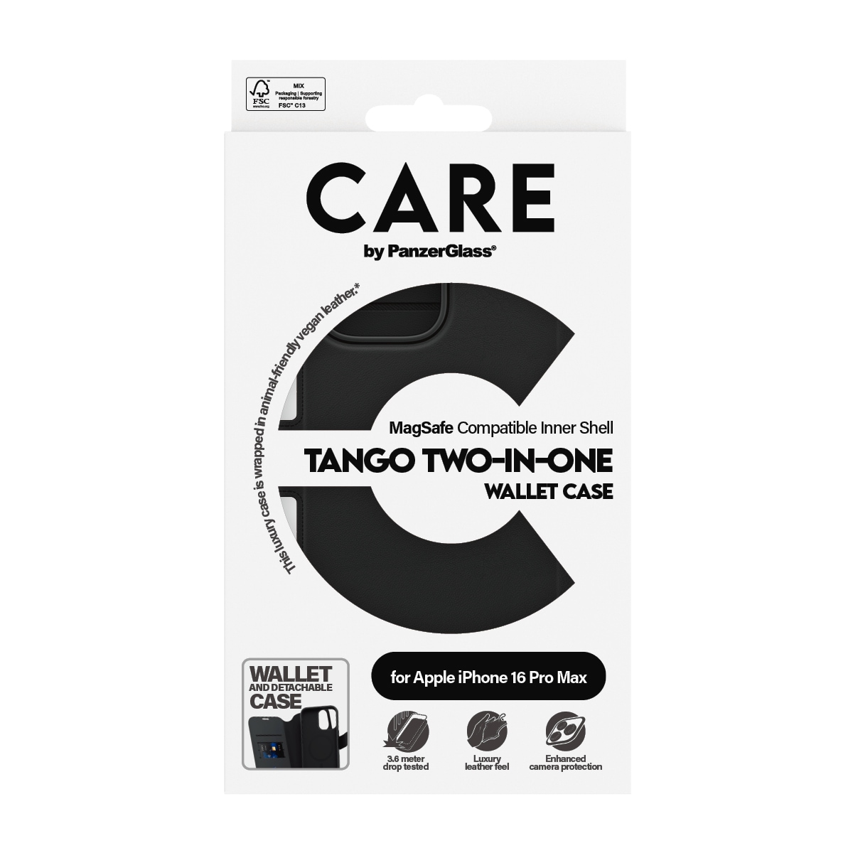 CARE by PanzerGlass Handyhülle »Case Feature Tango 2-in-1 Wallet Case Apple iPhone 16 Pro Max«, Backcover, Schutzhülle, Handyschutzhülle, Case, Schutzcase, stoßfest