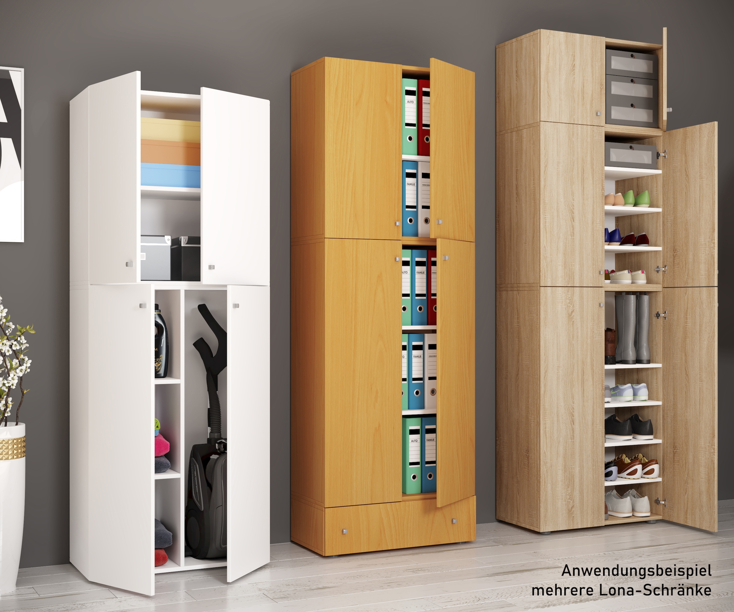 VCM Schuhschrank »VCM Holz-Schuhschrank | Maße: H. 240 x B. 70 x T. 39 cm| Allzweckschrank | 5 Fächer | 4 Drehtüren | Aufsatz mit 2 Türen | extra Schublade¿ Lona«, (1 St.)