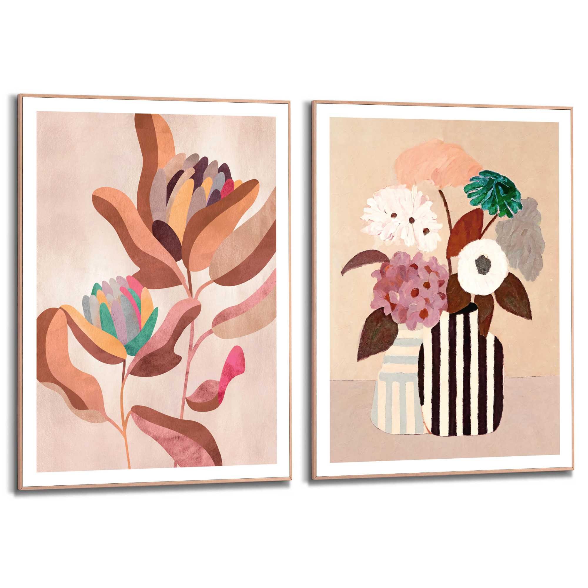 Reinders! Bild mit Rahmen »Blumen« Blumen 2 Stk. tlg. Hobbyraum - Rosa - MDF - Blumen und Pflanzen - 50x70 cm