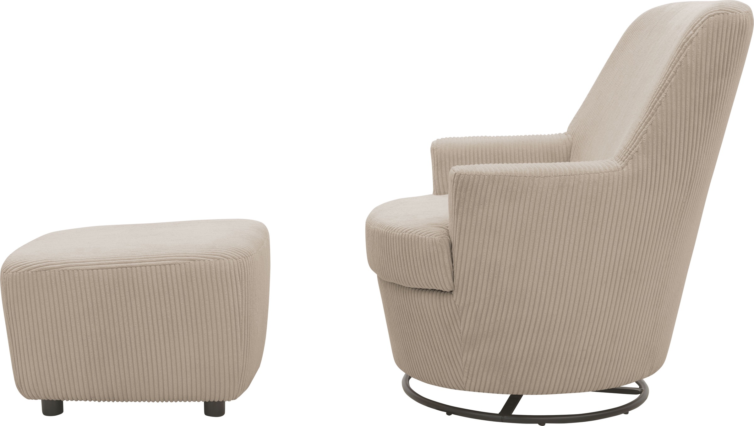 INOSIGN Drehsessel »HETTY, Drehsessel mit Wippfunktion und Hocker; Lesesessel, Armsessel«, (Set, 2 St.), mit Dreh/Wippfunktion, mit Federkern, in Cord und Microfaser