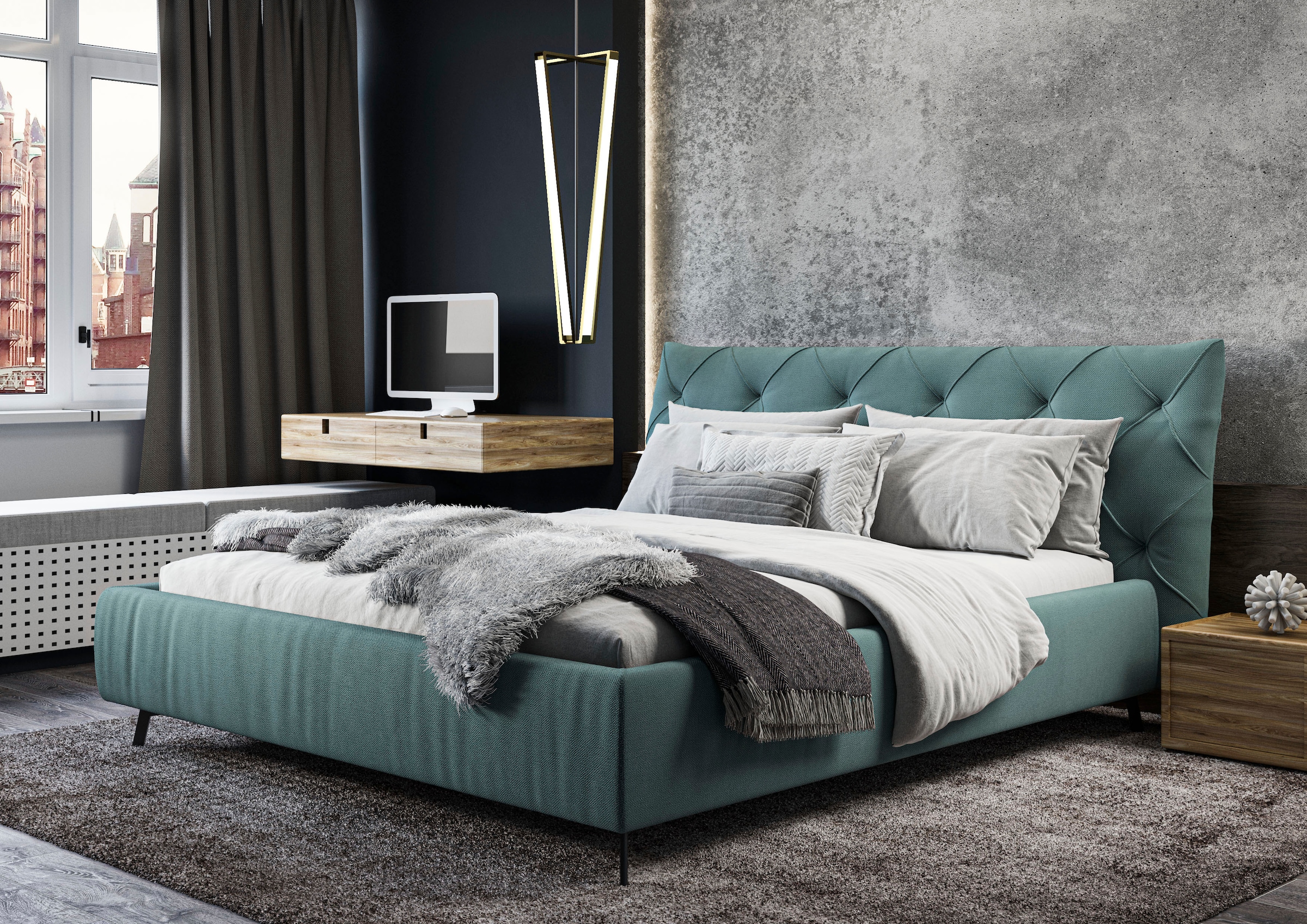 Leonique Polsterbett »Elloree, in 4 Breiten bis 200cm, auch in Leder« Kopfteilhöhe 105 cm, belastbar bis 280 kg, auch in Überlänge 220cm