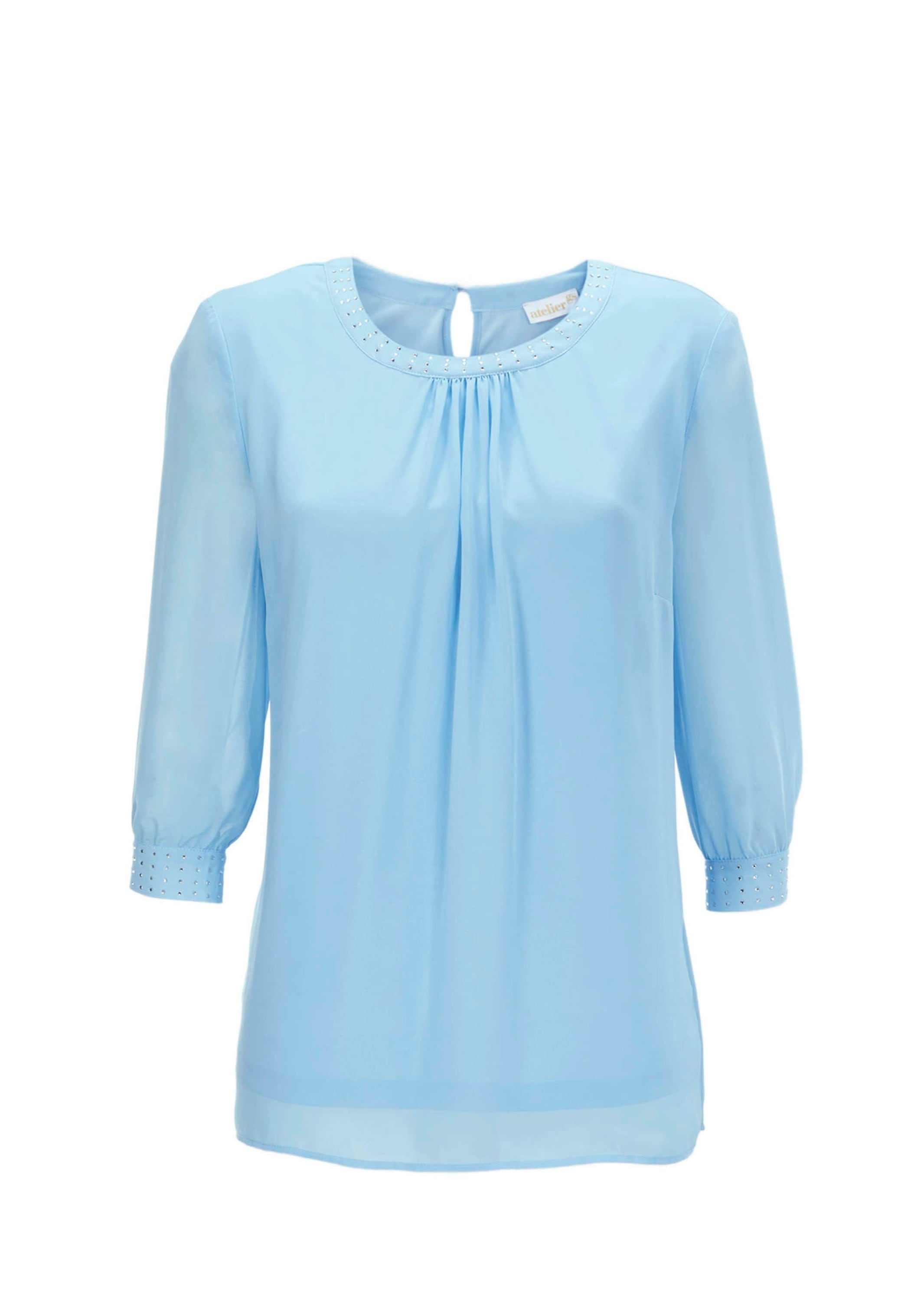 GOLDNER Langarmbluse "Kurzgröße Bluse aus Chiffon mit Glitzersteinen" Ohne günstig online kaufen