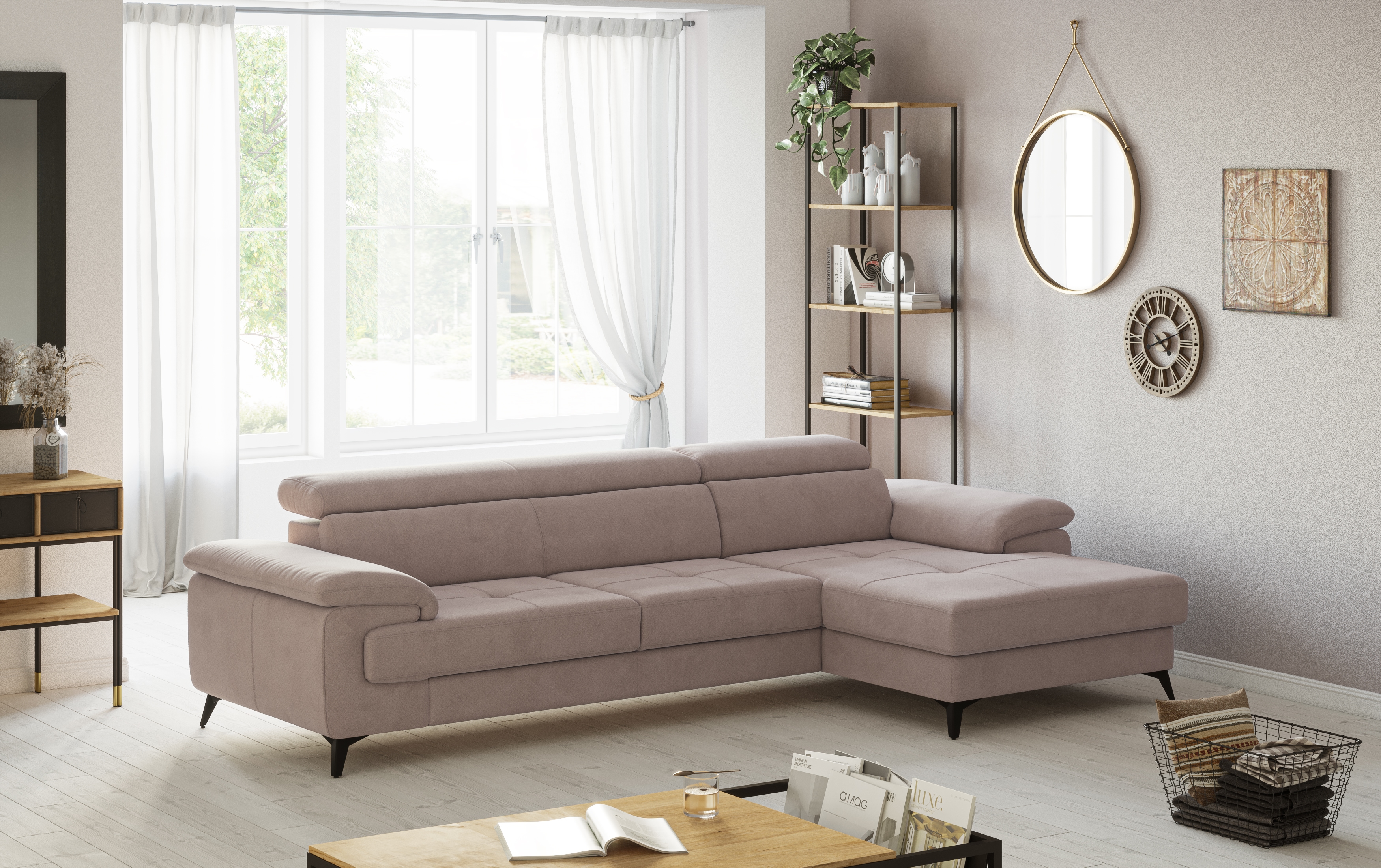 OTTO home Ecksofa "Astra L-Form, B: 300 cm, inkl. Kopfteilverstellung" opt. Schlaffunktion + XL-Bettkasten, LF:222x124cm, Wellenunterfederung