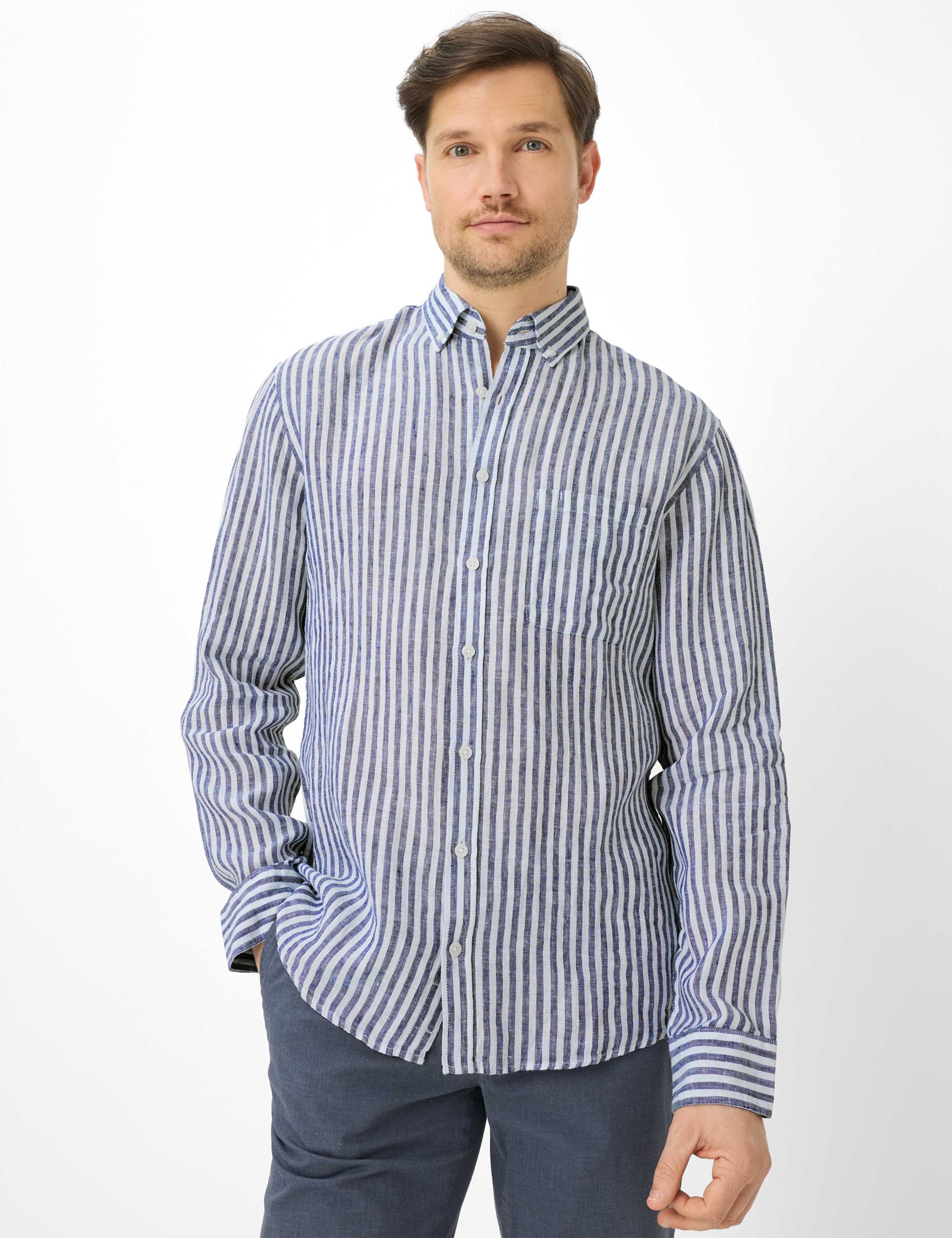 Leinenhemd BRAX "Style DANIEL", Herren, Gr. 3XL, Normalgrößen, dunkelblau, Web, 100% Leinen, Hemden