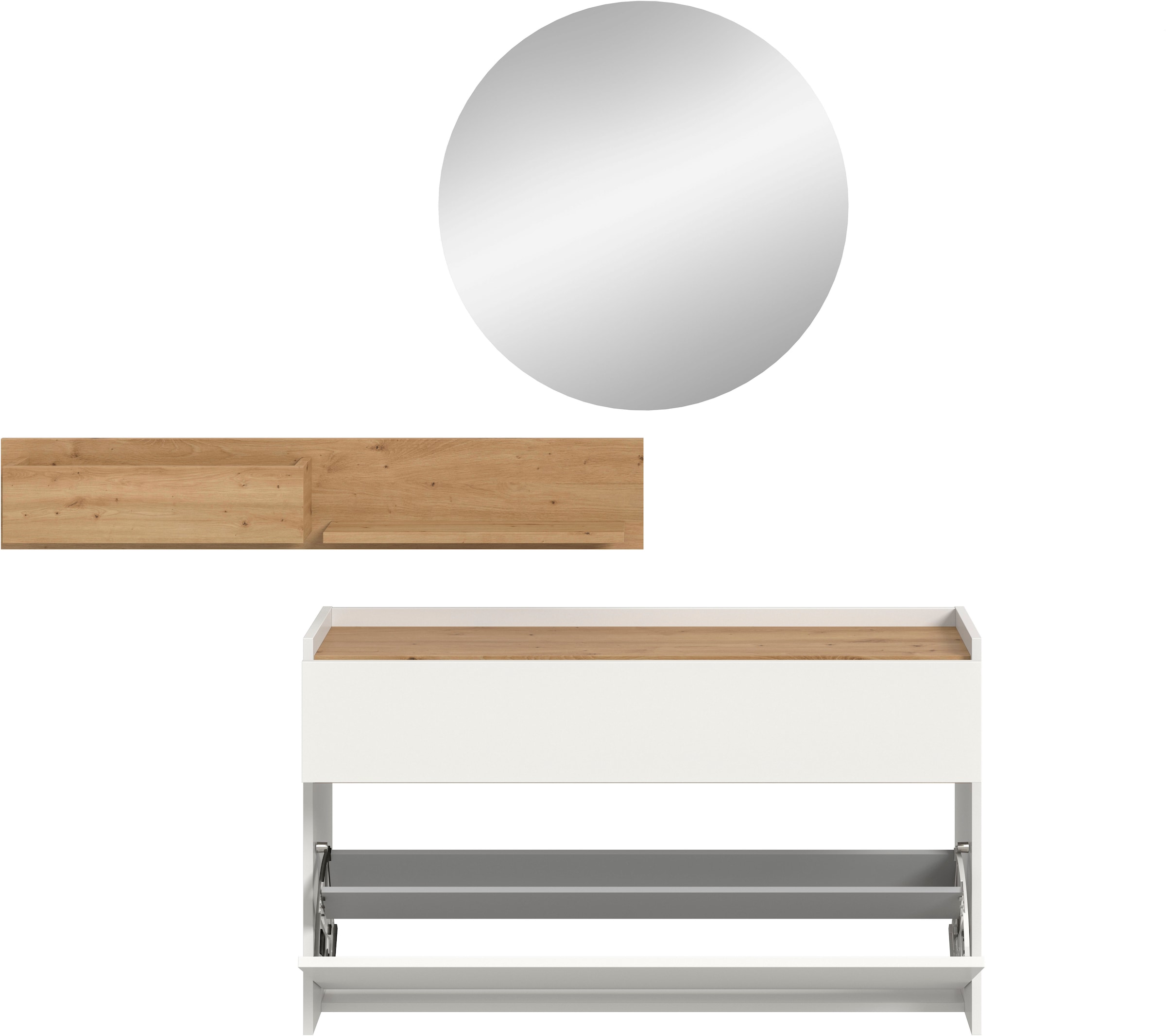 INOSIGN Garderoben-Set »EVRID, 3-teilig, Breite 140 cm, individuell hängbar & erweiterbar« best. aus: Kommode, Wandboard & Spiegel, 3 Stk. tlg.