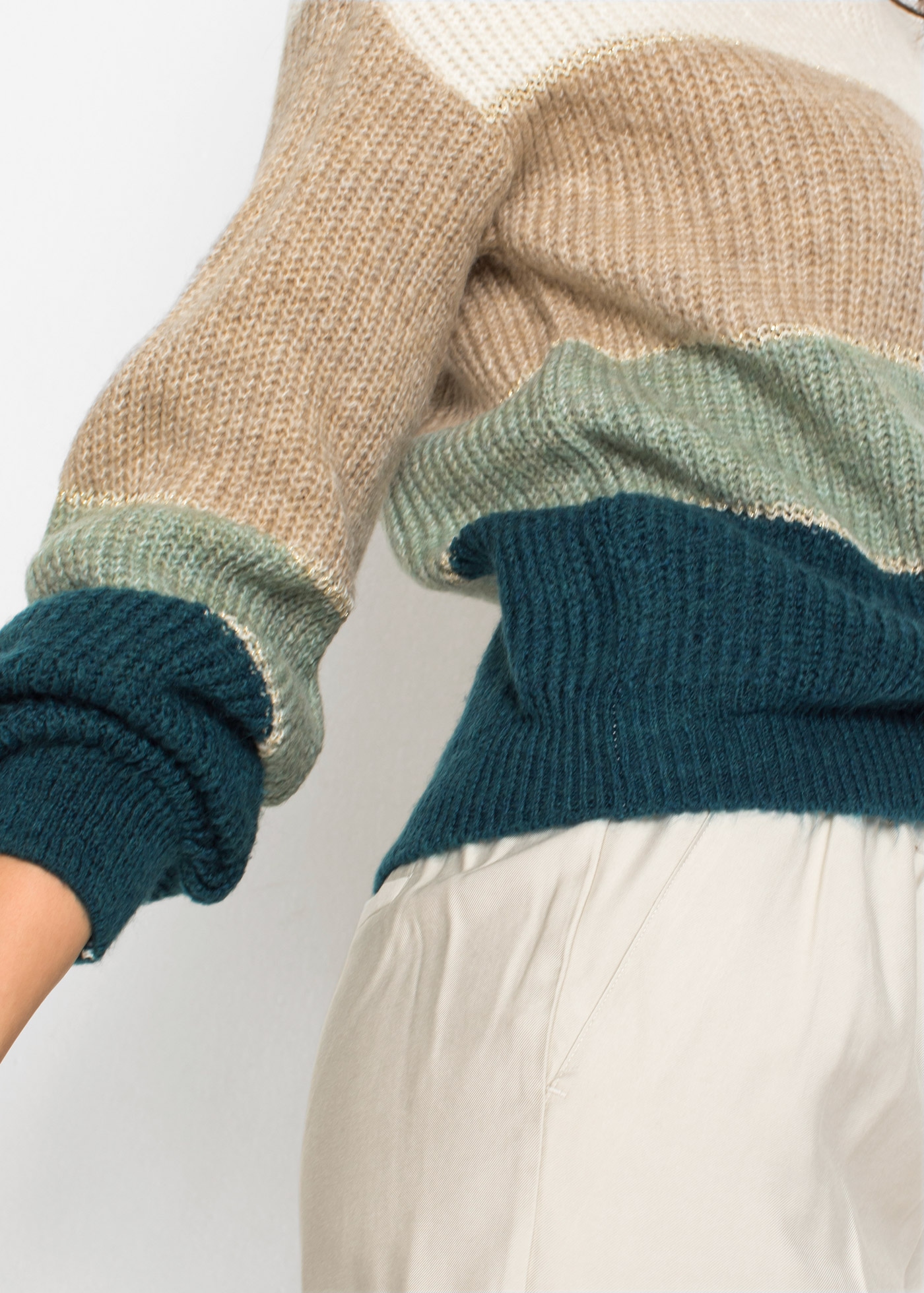 bonprix Strickpullover aus Polyacryl, Polyester und metallisierten Fasern, ohne Kragen