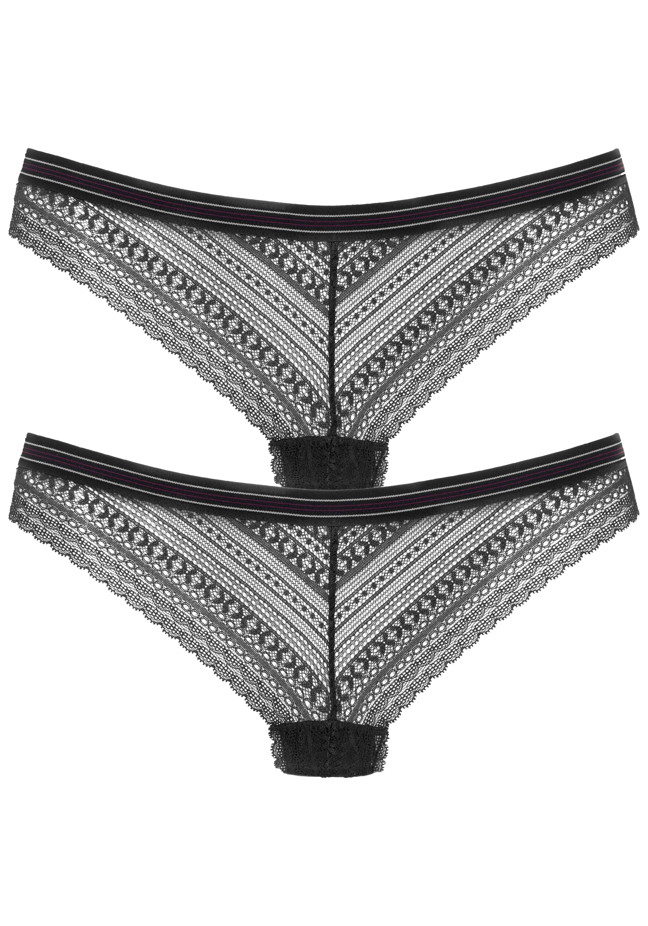 S.OLIVER Damen Brasilslip, Gr. 48schwarz, Obermaterial: 90% Polyamid, 10% Elasthan, unifarben, Unterhosen, aus grafischer Spitze