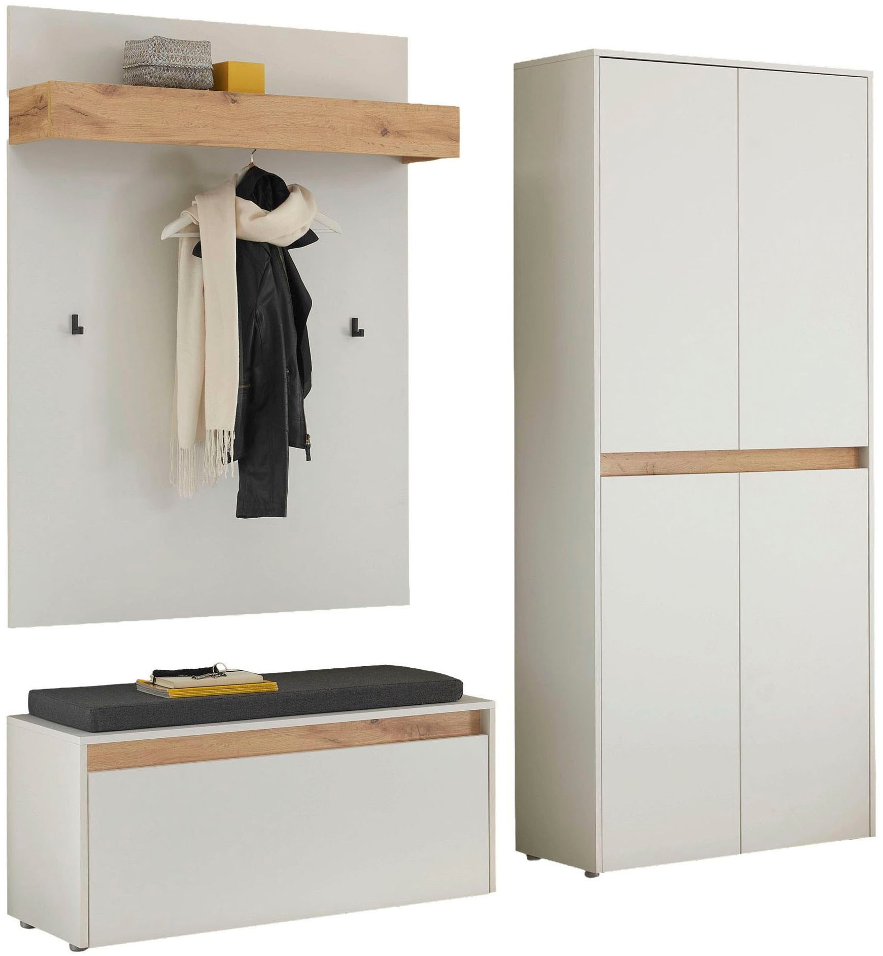 Garderoben-Set HOME AFFAIRE, B:185cm H:200cm T:35cm, weiß, Holzwerkstoff, Flur, Kastenmöbel-Sets, "City/Giron, moderne Garderobe, viel Stauraum, ca.