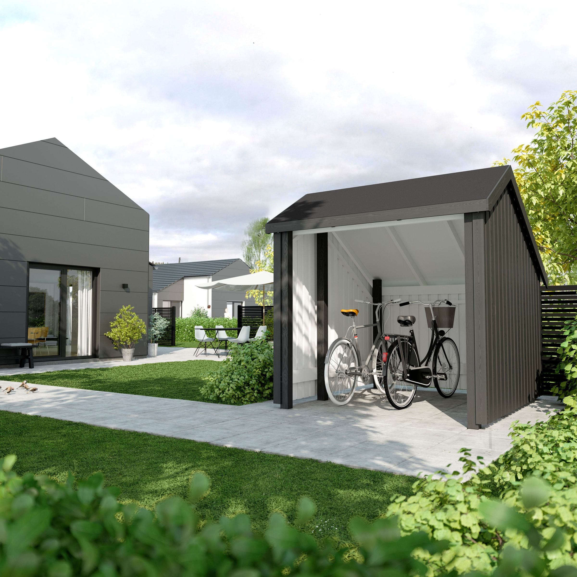 PLUS Gartenhaus Fahrradunterstand offen, inkl. Dachpappe/Aluleisten/H-Pfost günstig online kaufen