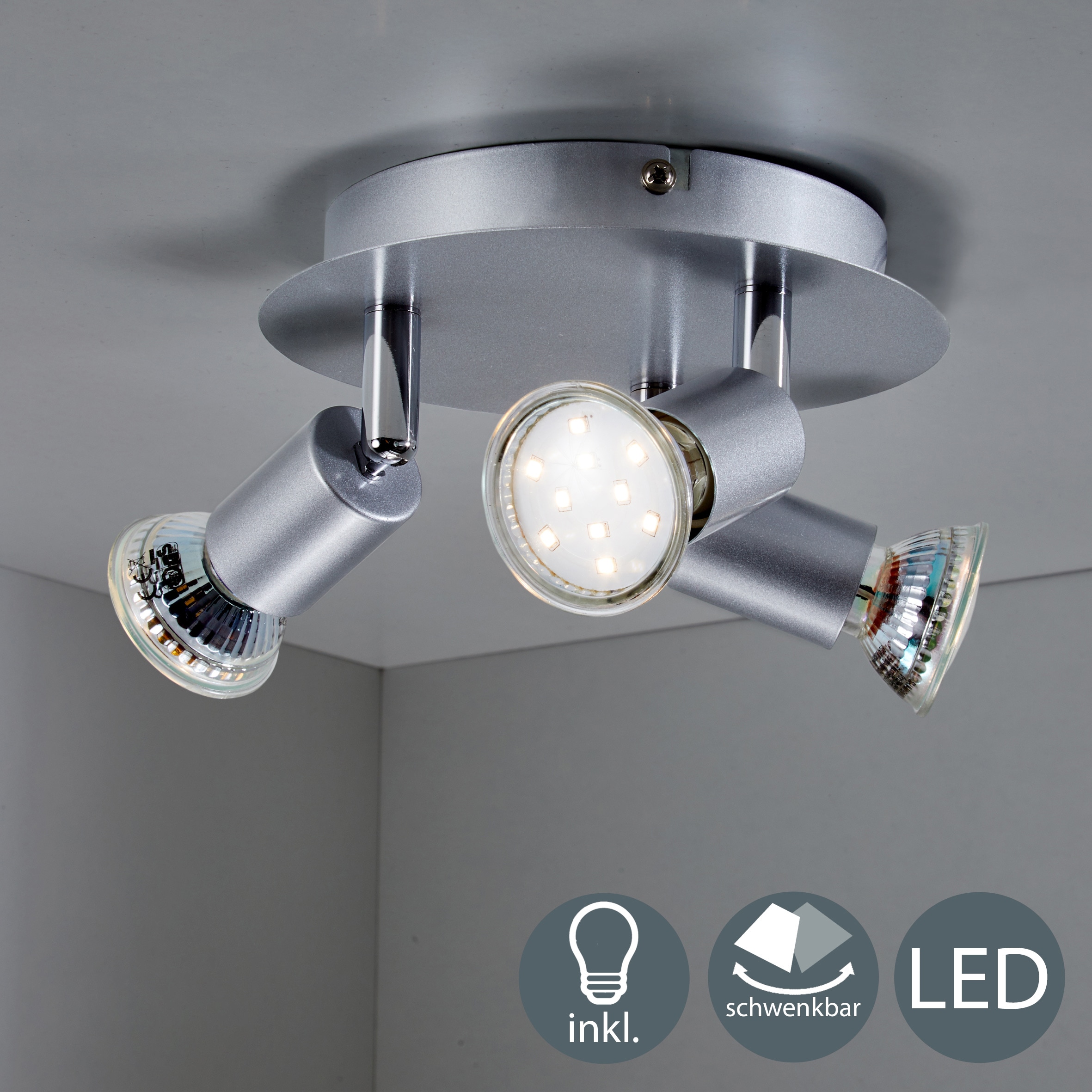 B.K.Licht LED Deckenspots »Lunis 3«, 3 flammig, Leuchtmittel GU10 | LED wechselbar, LED Deckenleuchte schwenkbar, inkl. 3W GU10 250LM GU10 warmweiß