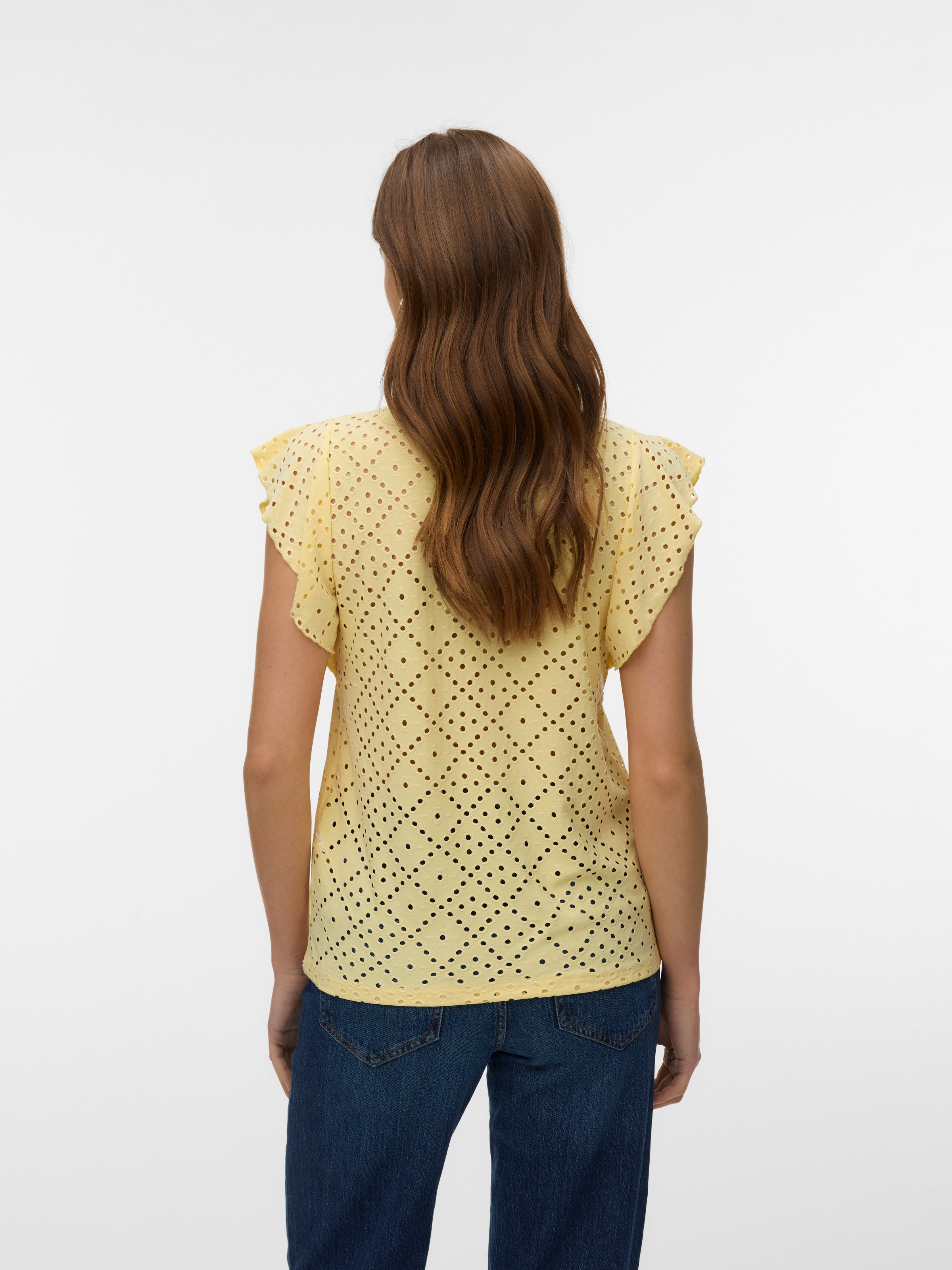 Vero Moda Rundhalsshirt "VMTASSA SL FRILL TOP NOOS" Materialmix, loose fit günstig online kaufen