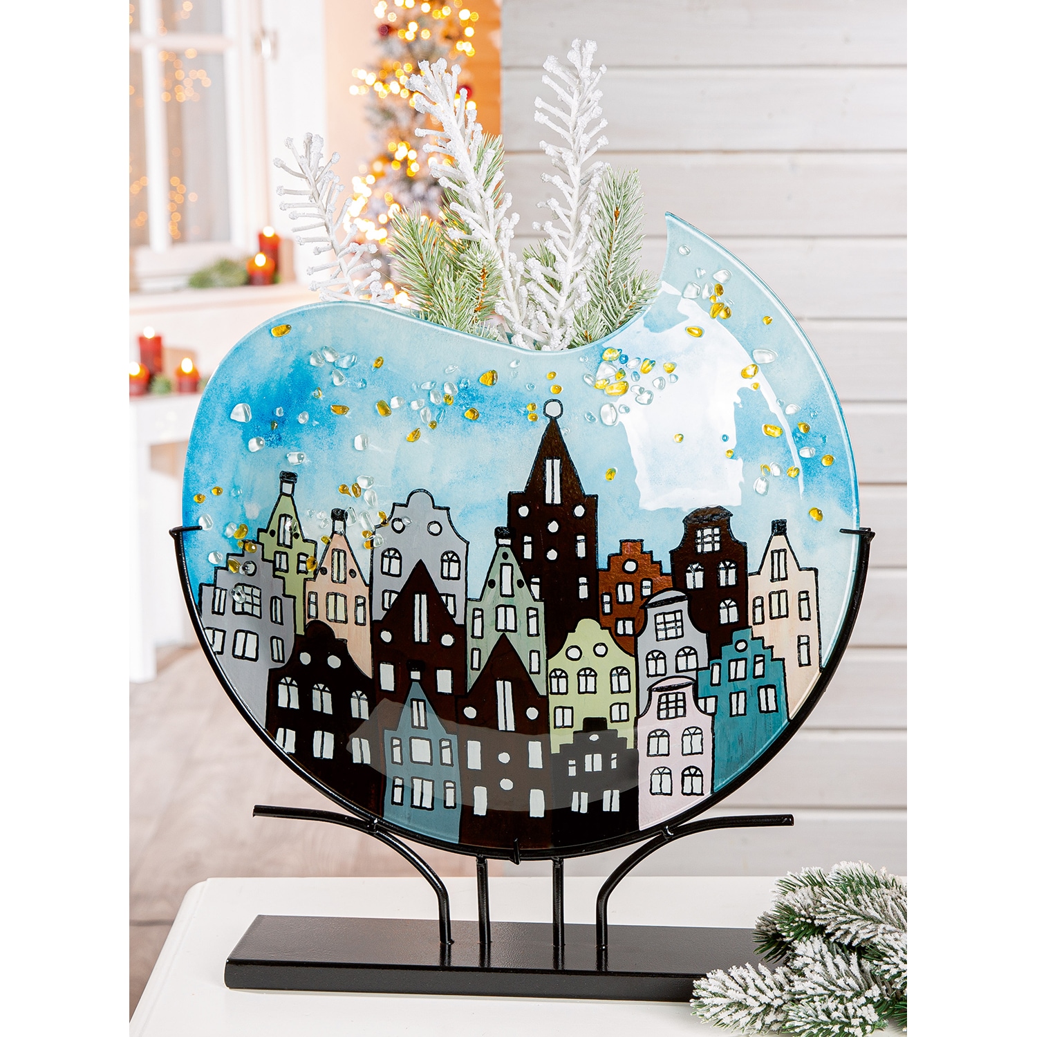 Casablanca by Gilde Dekovase "Stadtlichter Hausmotiv", Glasvase blau, BxH: günstig online kaufen