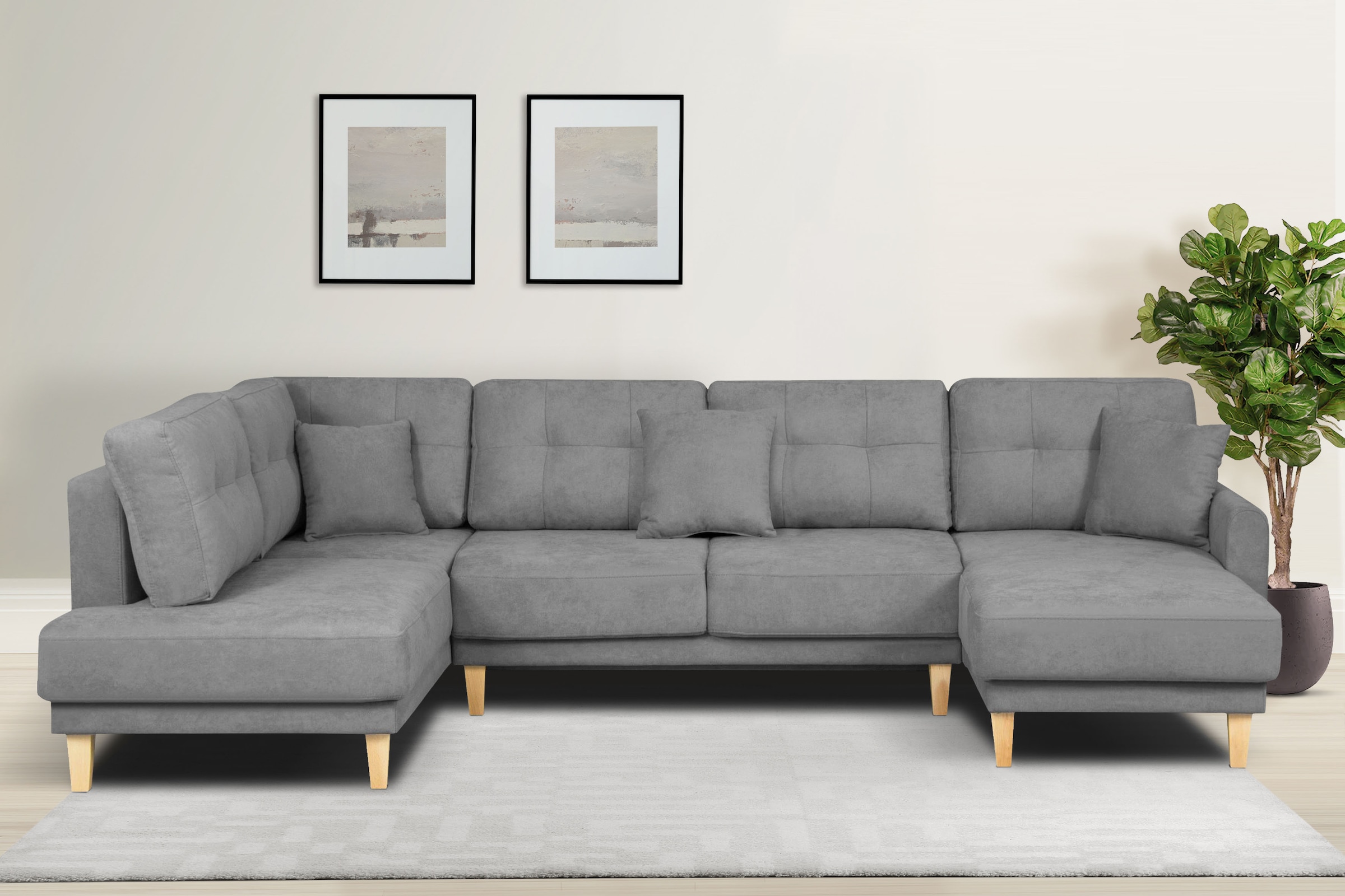 OTTO home Wohnlandschaft "TRIPLO U-Form wahlweise mit Schlaffunktion, B/T/H: 310/192/90 cm" Schlafsofa, auch mit Bettkasten, Steppung im Rückenkissen