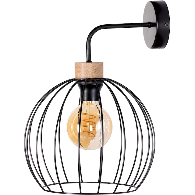 BRITOP LIGHTING Wandleuchte »Coop«, 1 flammig-flammig, Dekorative Leuchte  aus Metall mit Elementen aus Eichenholz | BAUR
