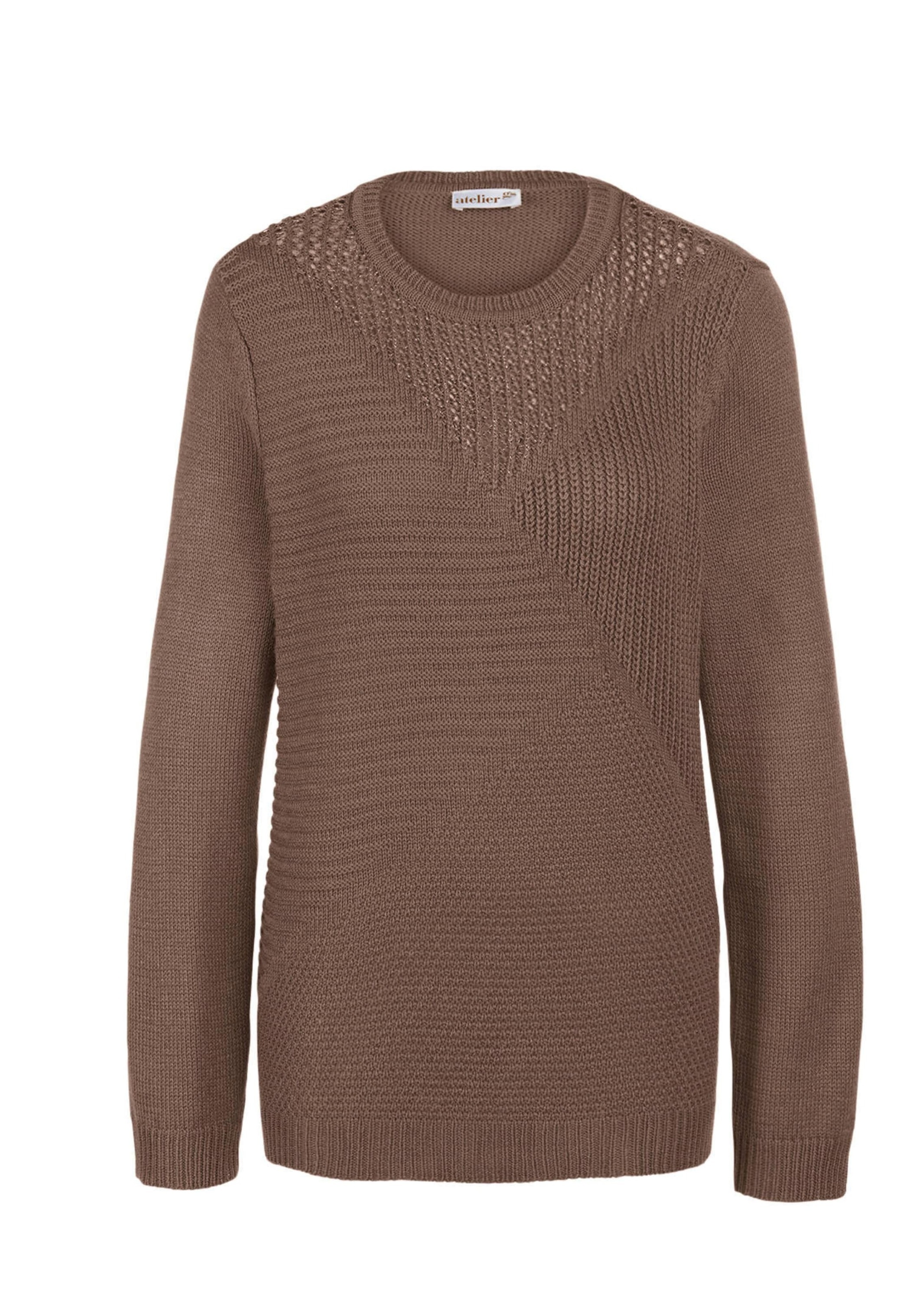 Strickpullover GOLDNER "Kurzgröße Baumwoll-Pullover in Rippenstruktur", Damen, Gr. 25, beige (taupe), Obermaterial: 72% Polyacryl PAN. 27% Baumwolle CO. 1% metallisierte Fasern MTF., Rippe, Pullover Strickpullover, Interessante Strickoptik mit Ajourmuster