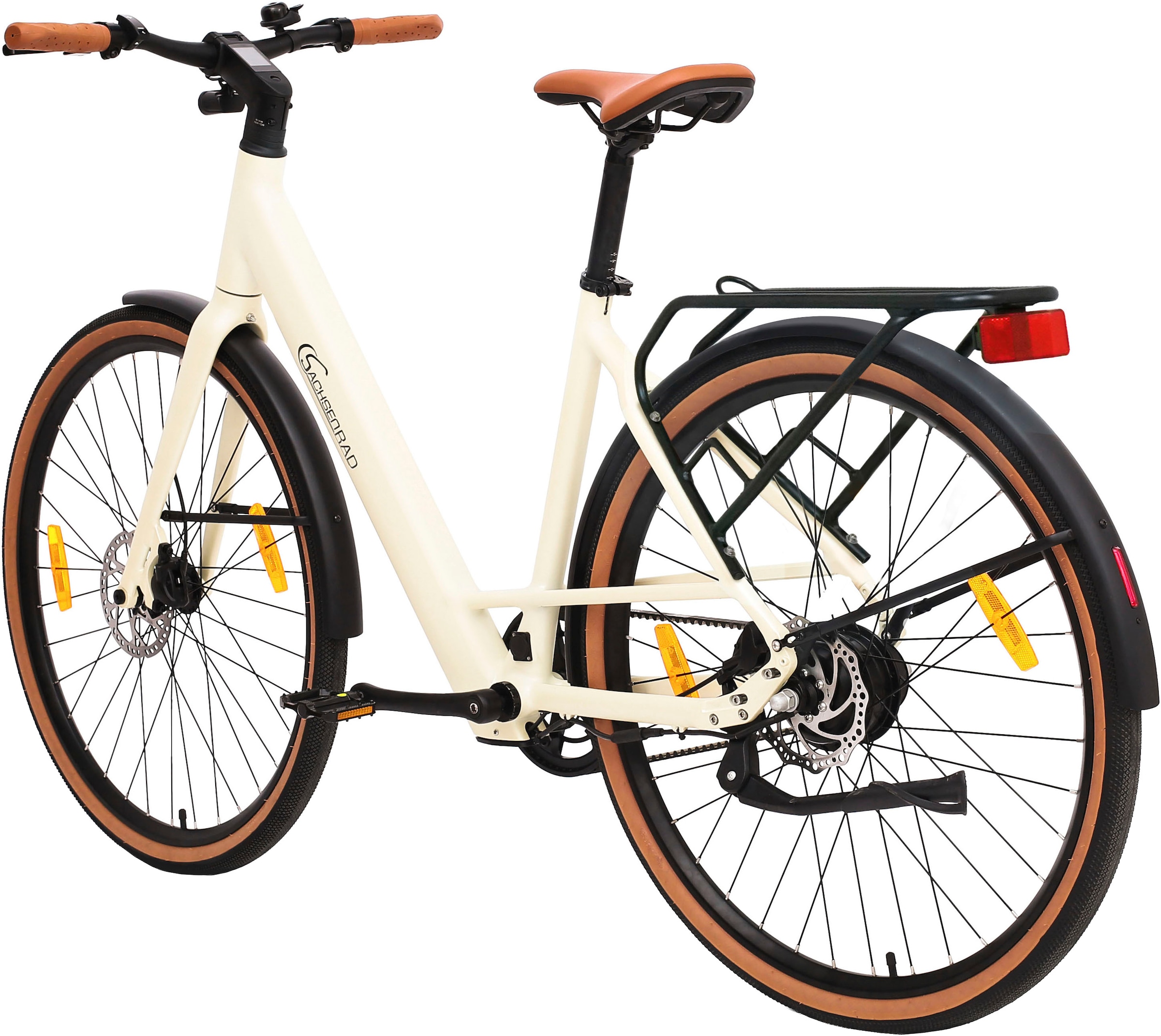 SachsenRad »C3V Roma II« 1 Gang ohne Schaltung Heckmotor 250 W leichte 16 kg, ohne Gepäckträger und Schutzblech,  KI-Unterstützung, Riemenantrieb, Tiefeinsteiger, Alarmanlage