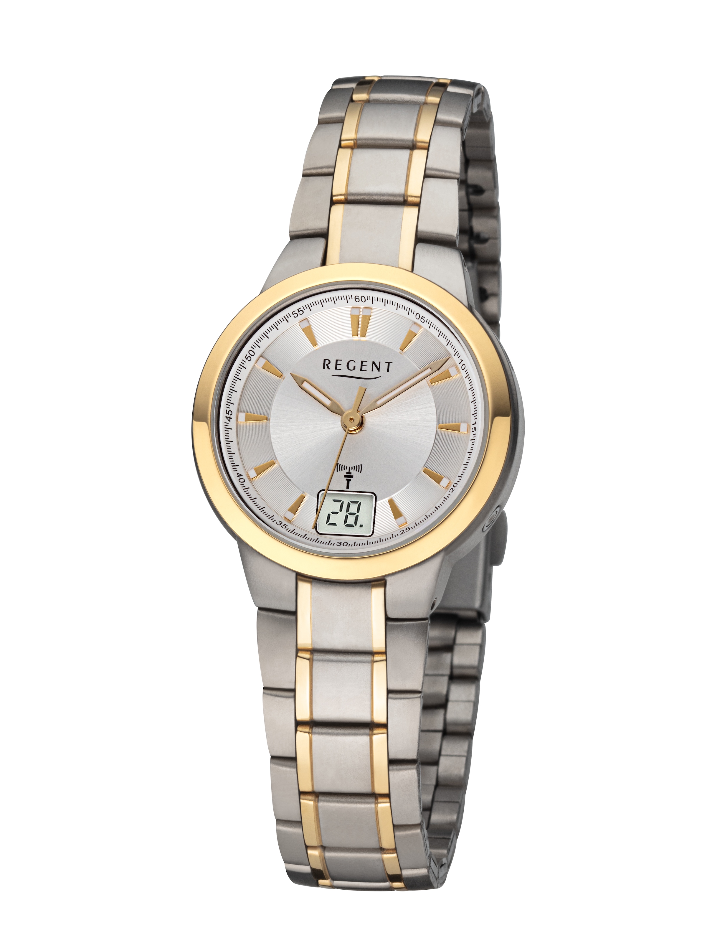 REGENT Damen Funkuhr, silber, Armbanduhren, Quarzuhr, Armbanduhr, Damenuhr, analog, digital