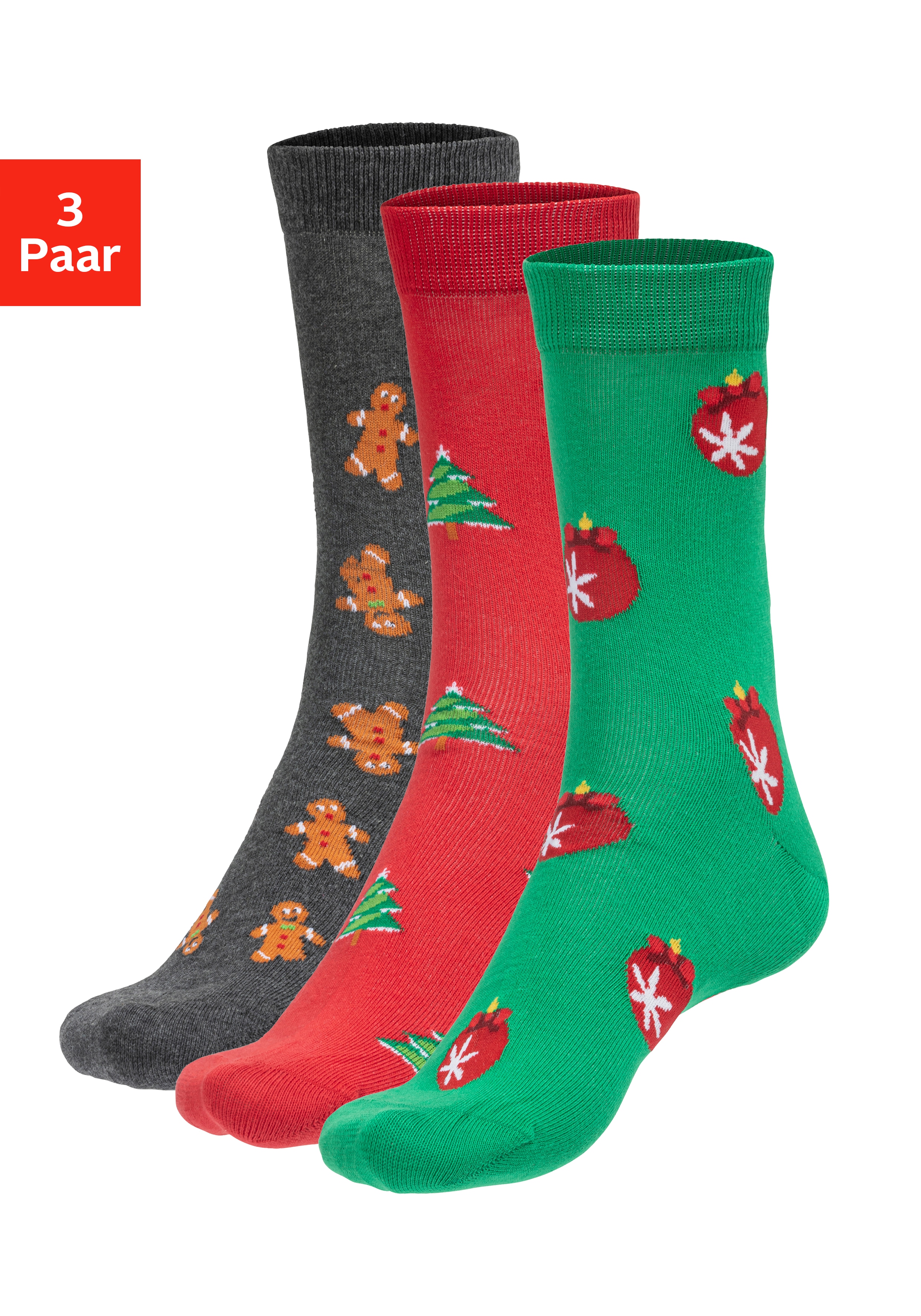 John Devin Socken "Herrensocken Weihnachten" Packung, 3 Paar tlg. mit unterschiedlichen Weihnachtsmotiven