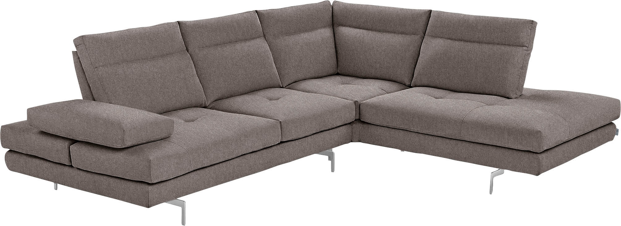 CALIA ITALIA Ecksofa "Toby Wing, B/T: 288/232 cm, Multifunktionssofa, Designsofa, L-Form" Sitztiefenverstellung und Armteilfunktion, Füße chrom glänzend