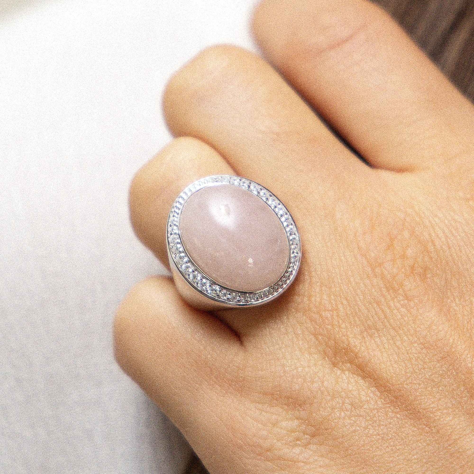 Zeeme Fingerring »Silber 925 rhodiniert mit echtem Rosaquarz und Zirkonia«