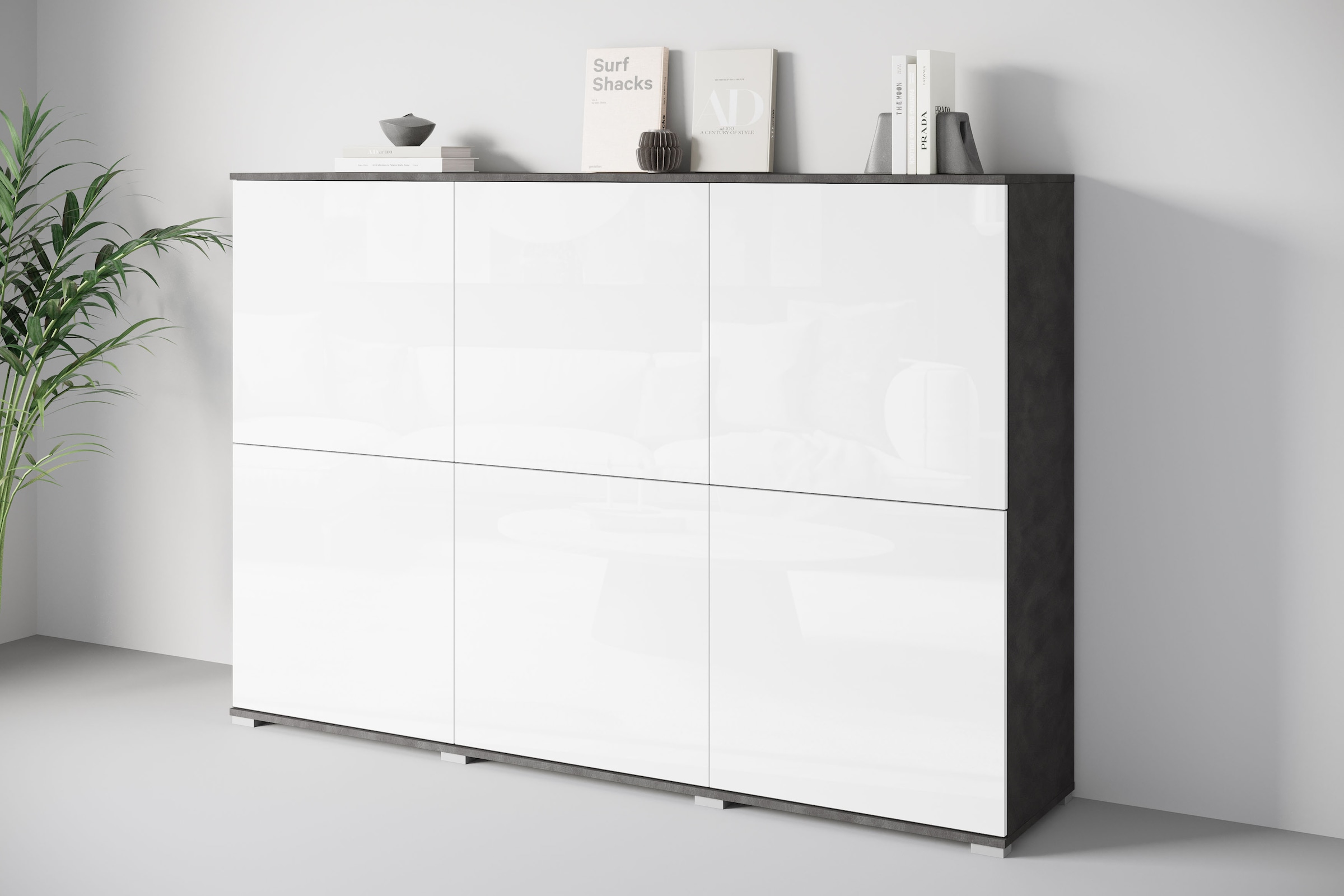 INOSIGN Highboard »Kenia, moderne grifflose Hochkommode mit 6 Türen, Breite 180 cm«, (1 St.), Push-to-Open-Fronten, höhenverstellbaren Einlegeböden