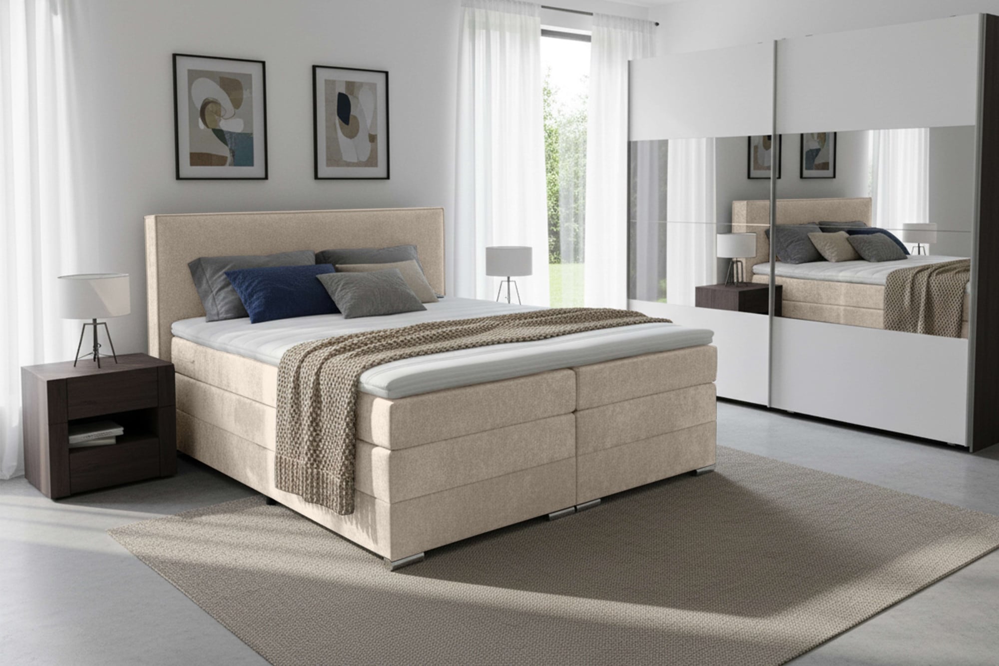 Home affaire Boxspringbett "Romeo, Doppel- & Polsterbett, Federkernbett, Komfortbett, 160, 180 cm" inkl. 6 cm Topper, zwei Bettkästen, Taschen-Federkernmatratze in H4