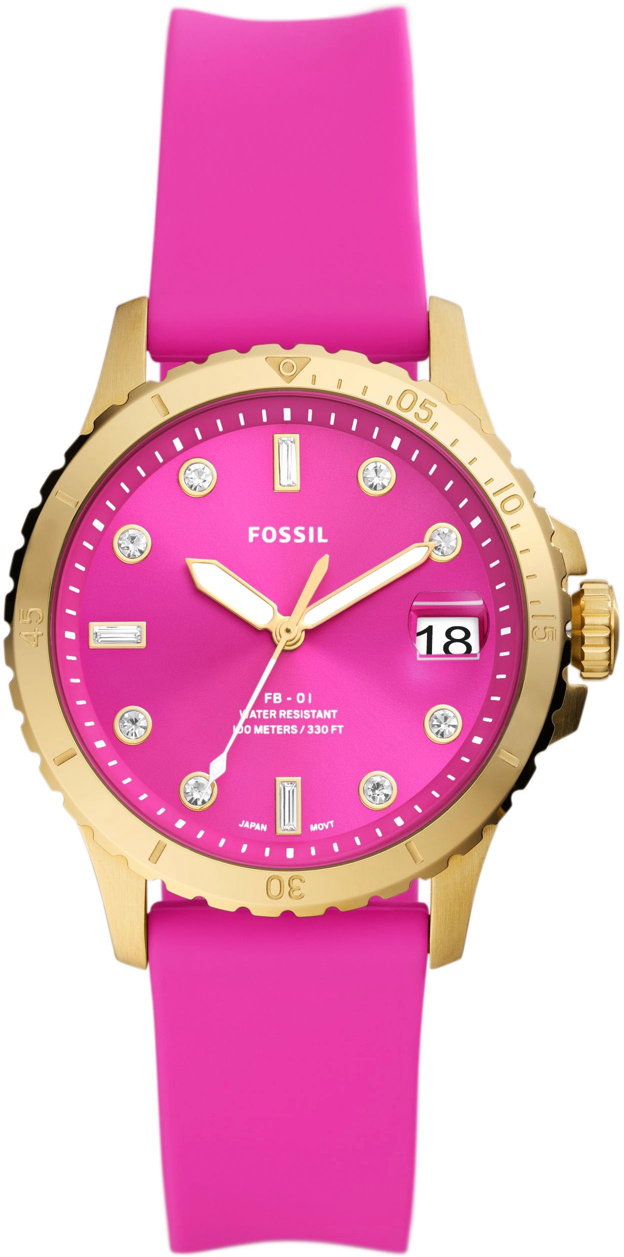 Fossil Quarzuhr »FB-01, ES5290«, Armbanduhr, Damenuhr, Datum, Silikonarmband, bis 10 bar wasserdicht