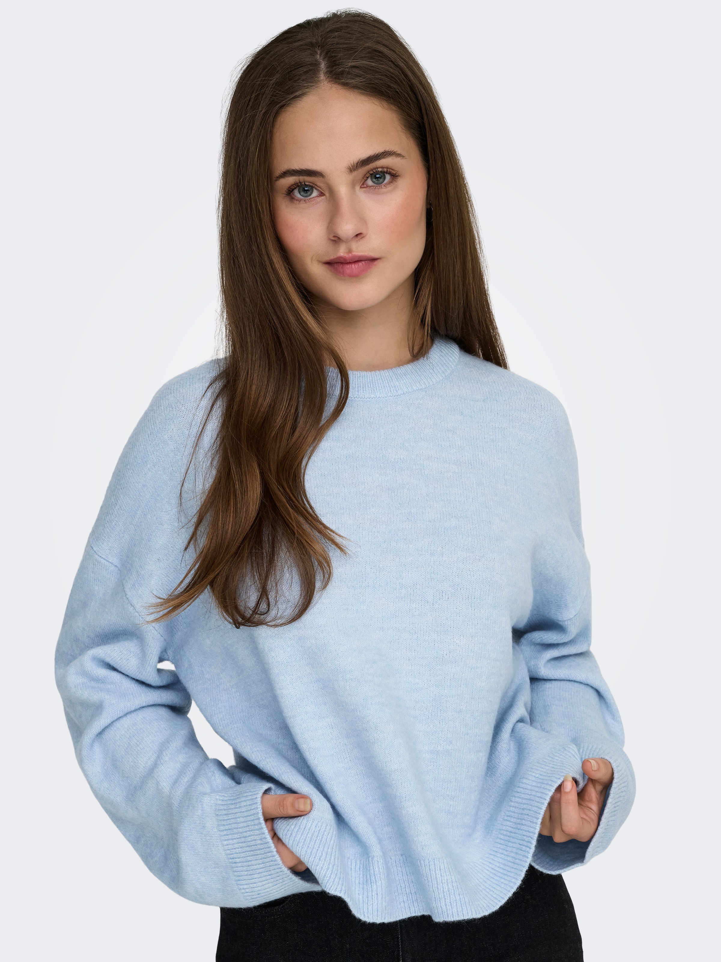ONLY Rundhalspullover »ONLSIMONI L/S O-NECK PULLOVER KNT NOOS« Materialmix, regular fit