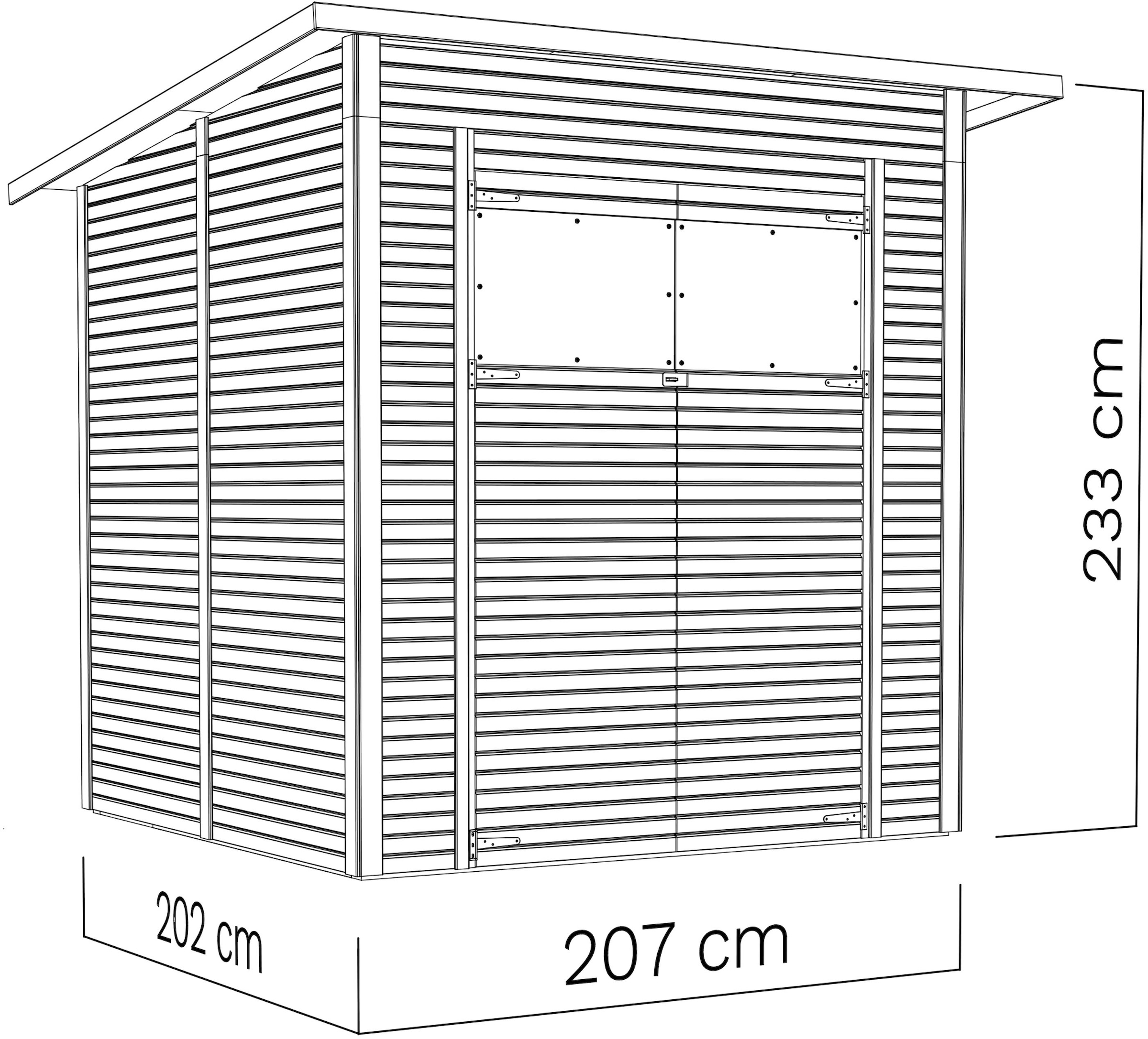 BERTILO Gartenhaus »Pent Modern 3, in verschiedenen Farben«, mit hohen Seitenwänden und einer 1,88 m hohen Doppeltür