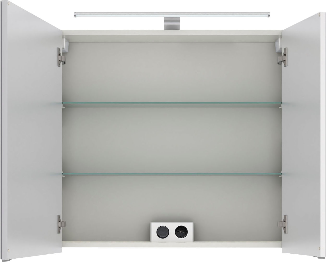 Saphir Spiegelschrank »6005 Sprint Badschrank, 2 Spiegeltüren, 2 Einlegeböden, 75 cm breit«, inkl. LED-Beleuchtung, Türdämpfer, Schalter-/Steckdosenkombination