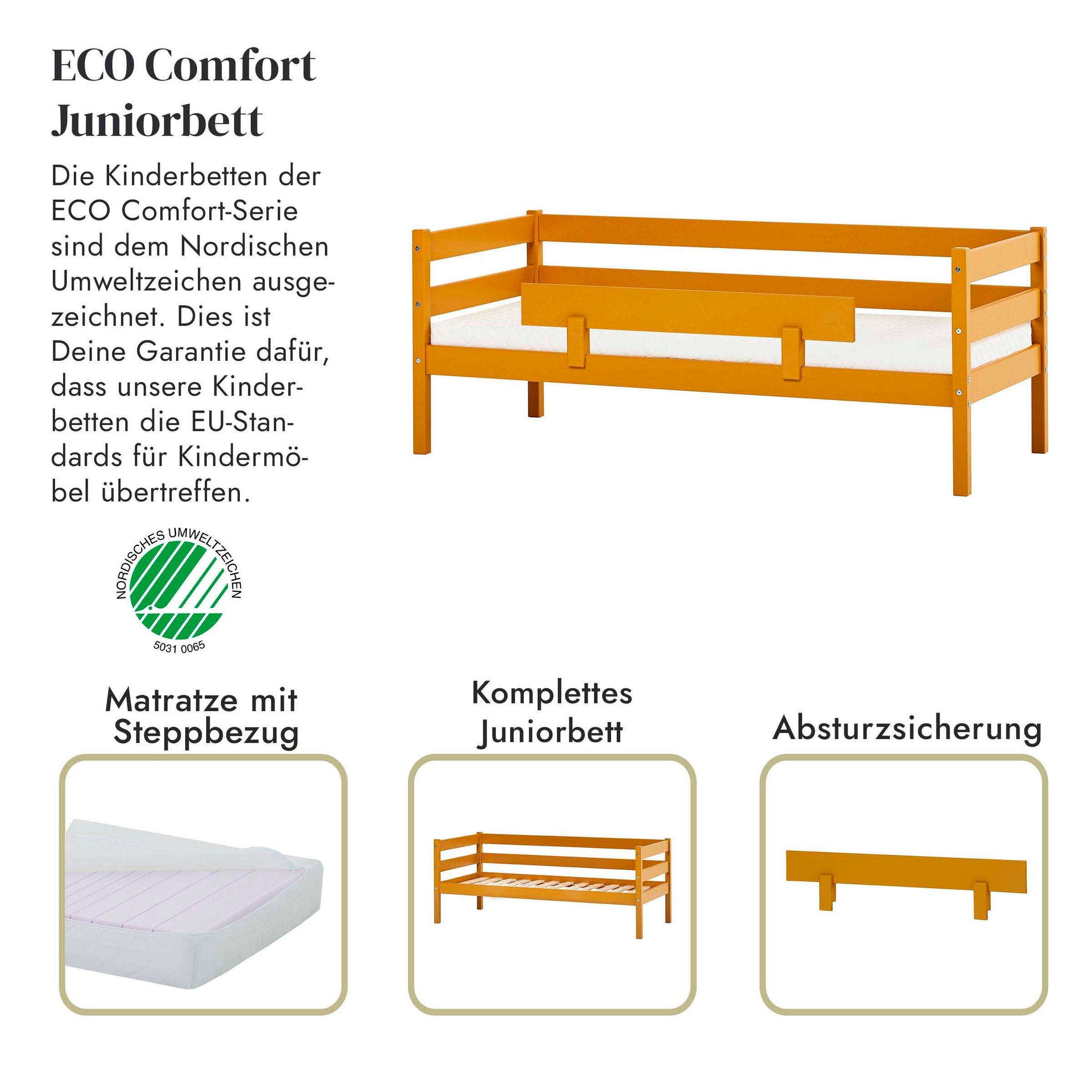 Hoppekids Einzelbett »ECO Comfort Kinderbett, Kiefer Massivholz, Jugendbett inkl. Rollrost«, 70x160 cm, wahlweise in verschieden Farben/ Matratze/ Absturzsicherung